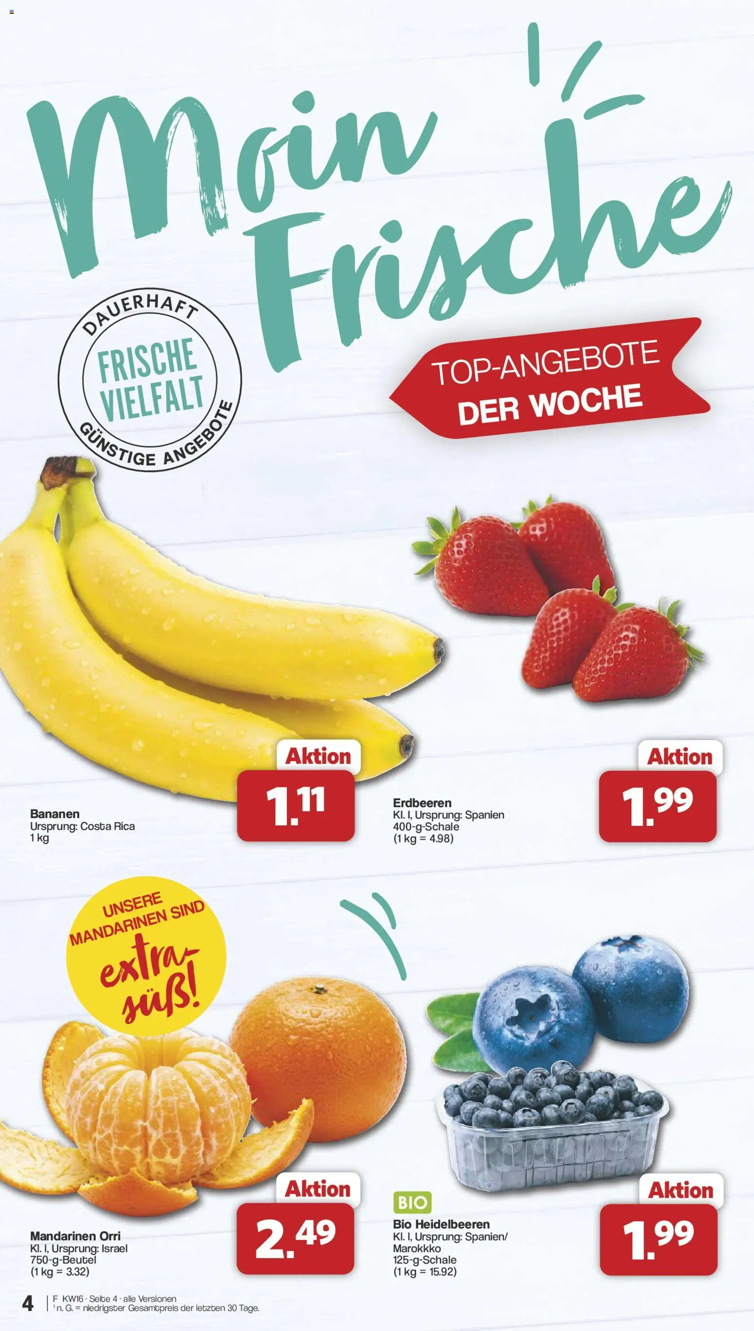 Famila Nordwest Prospekt 	 – gültig ab 13.04.2026 | Seite: 4 | Produkte: Bananen, Mandarinen, Heidelbeeren, Erdbeeren