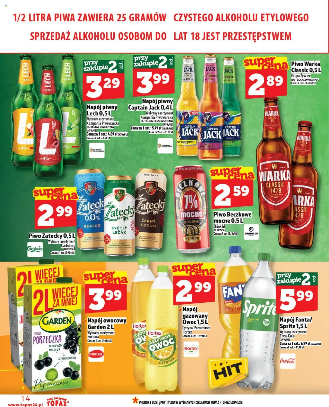 Topaz Gazetka - Ceny małe na stałe od 14.08.2025 | Strona: 14 | Produkty: Cytryna, Coca cola, Leżak, Piwo