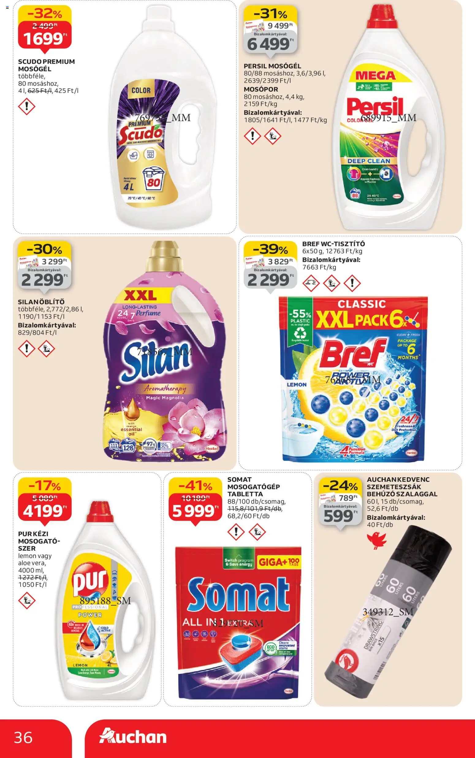 Auchan akciós ujság - amely érvényes a következő dátumtól: 08.01.2026 | Oldal: 36 | Termékek: Persil, Mosogatógép, Szemeteszsák, Mosógél