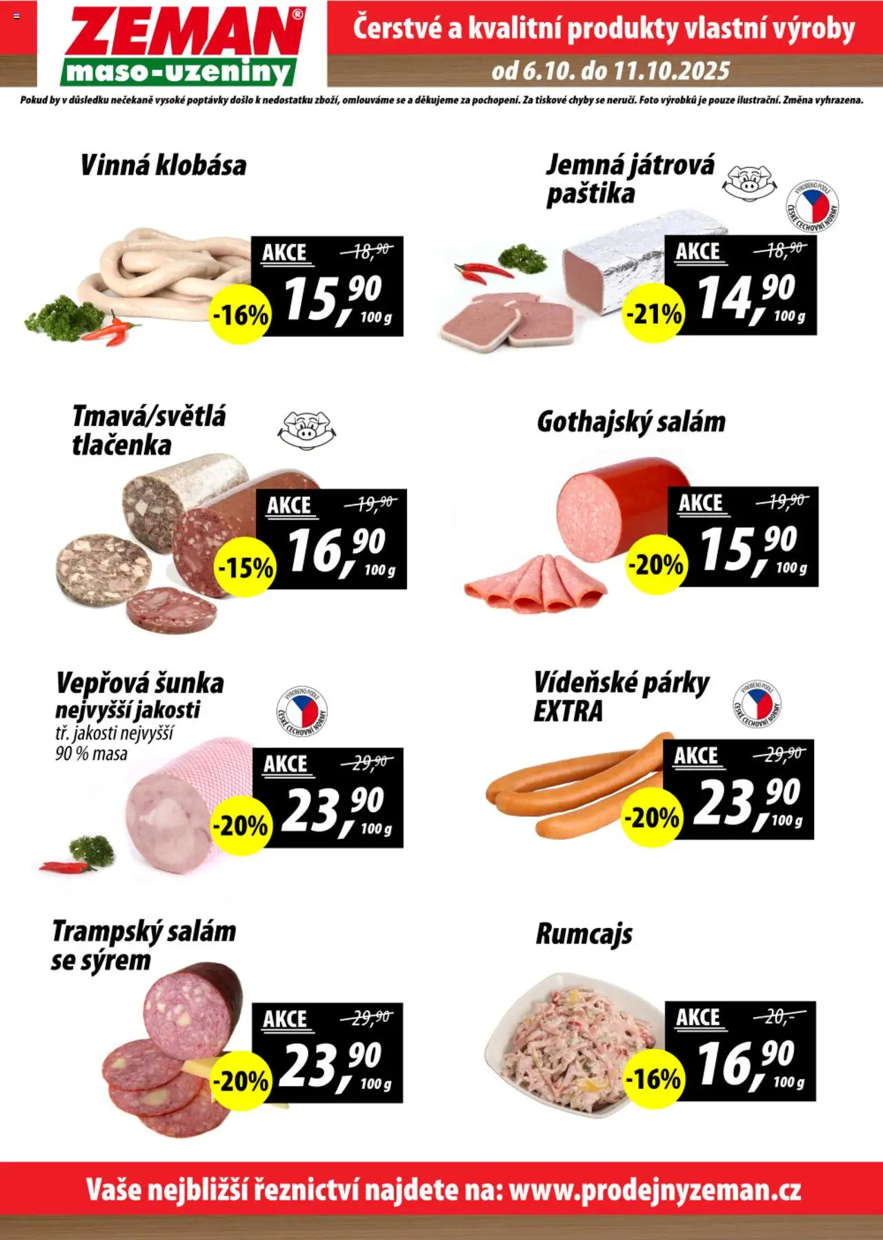 Prodejny Zeman leták od 06.10.2025 | Strana: 2 | Produkty: Šunka, Vídeňské párky, Maso, Paštika