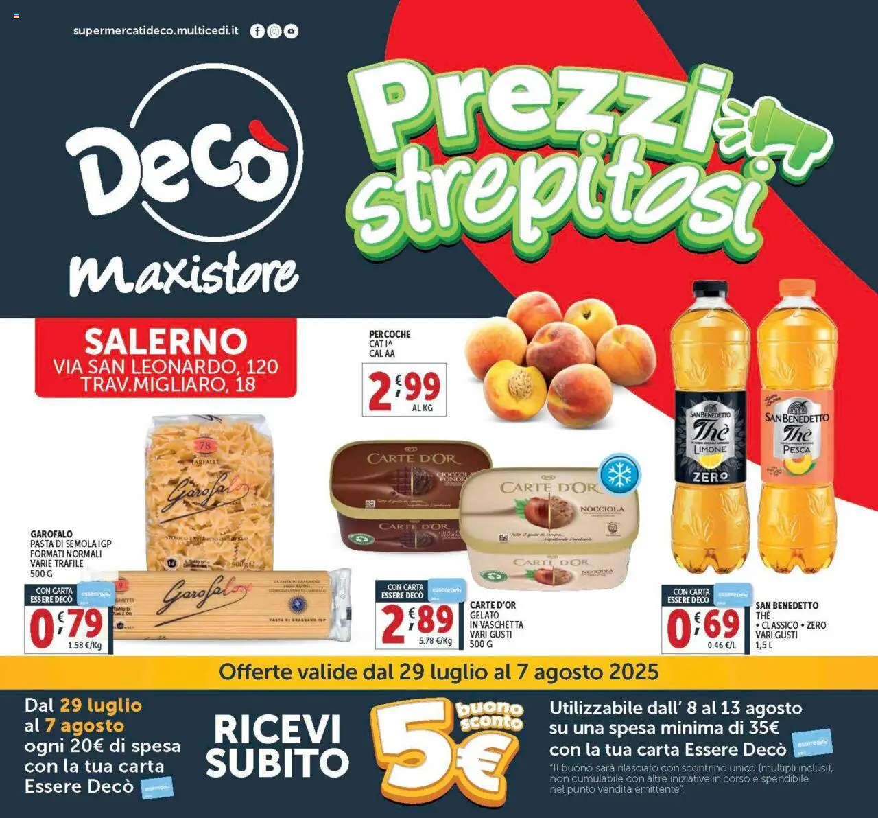 Volantino Decò del 29.07.2025 | Pagina: 1 | Prodotti: Gelato, Limone, Pasta, Pesca