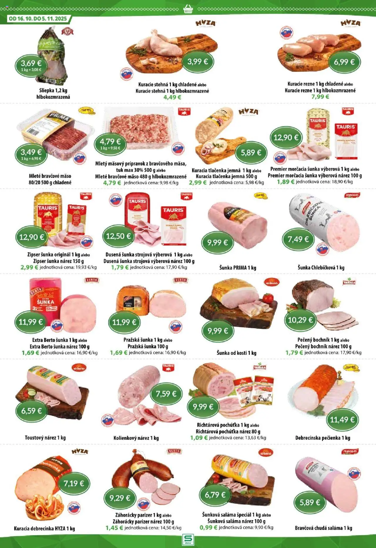 Nové Sintra akcie – leták je platný od 16.10.2025 | Strana: 2 | Produkty: Saláma, Šunka, Kuracie stehná, Bravčové mäso