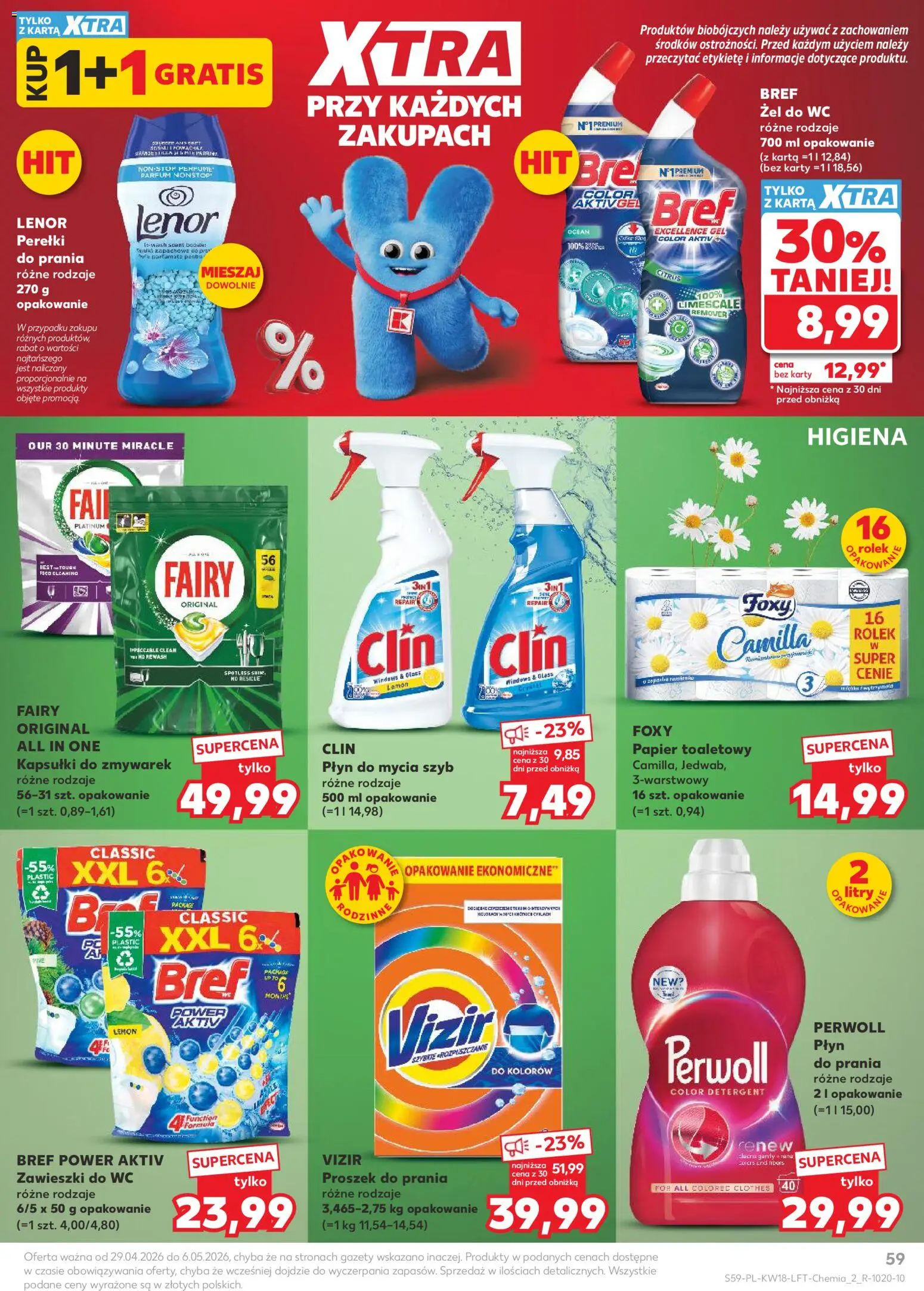 Kaufland gazetka od 29.04.2026 | Strona: 59 | Produkty: Płyn do mycia szyb, Papier toaletowy, Proszek do prania, Detergent