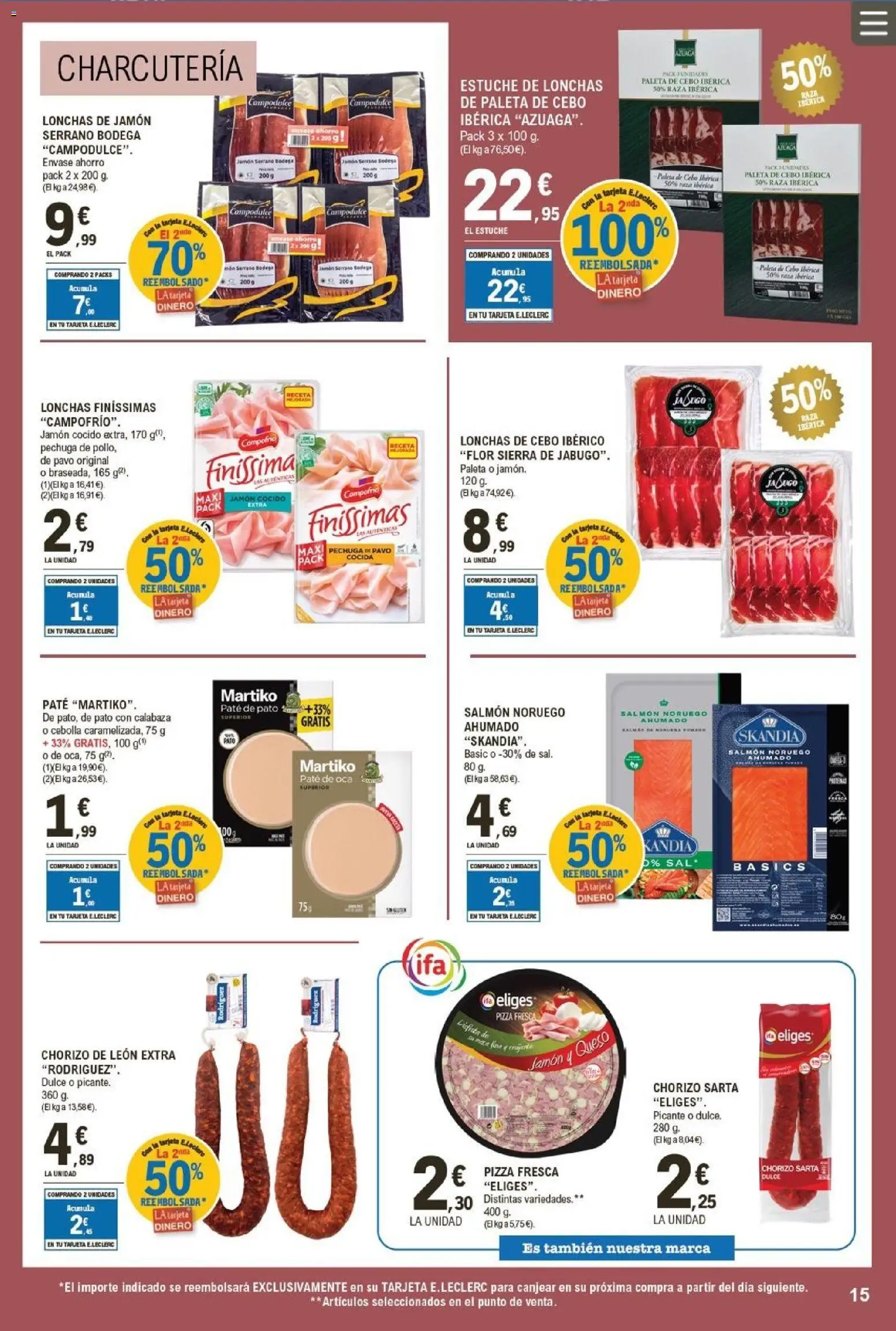 E.Leclerc folleto │ válido desde el 19.11.2025 | Página: 15 | Productos: Πράσινο τσάι, Jamón cocido, Pizza, Paté