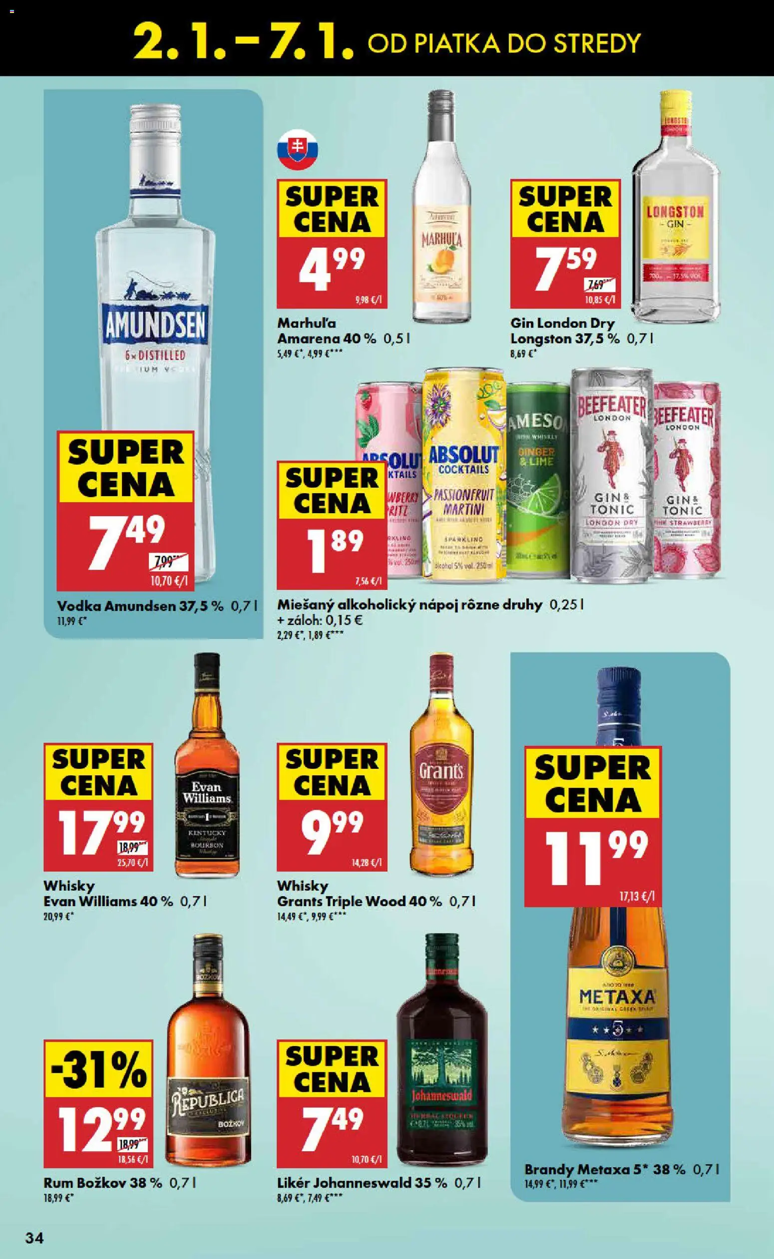 Nové Biedronka akcie – leták je platný od 02.01.2026 | Strana: 34 | Produkty: Božkov, Bourbon, Gin, Rum