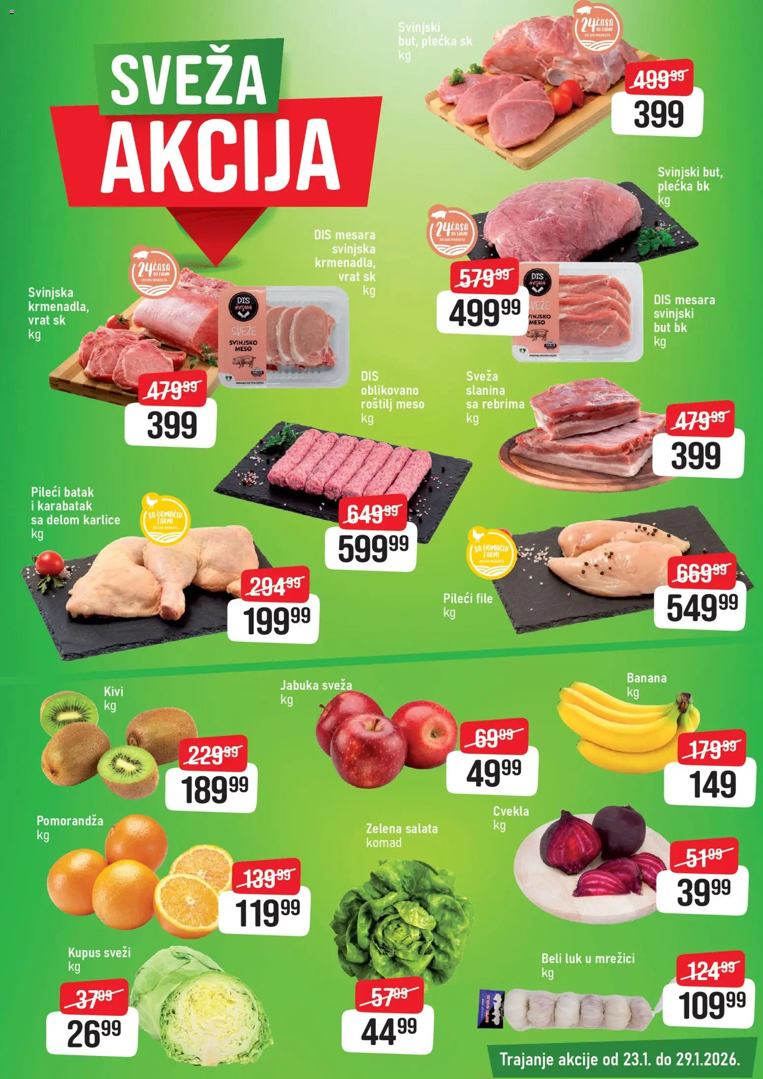 DIS katalog - važi od 23.01.2026 | Strana: 3 | Proizvode: Salata, Svinjsko meso, Pileći batak, Roštilj meso