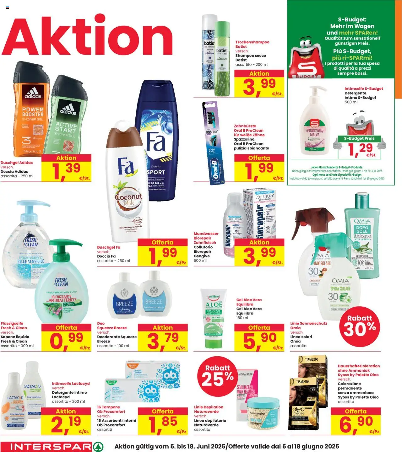 Volantino Interspar del 05.06.2025 | Pagina: 26 | Prodotti: Shampoo, Sapone, Spazzolino, Intimo