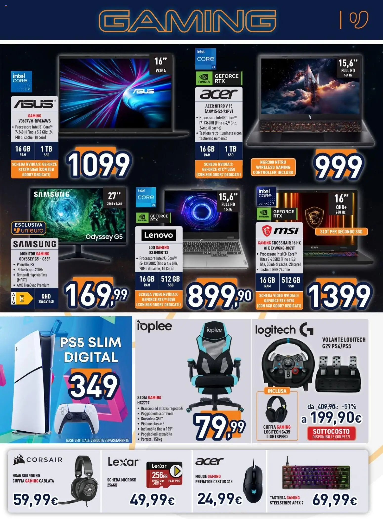 Volantino Unieuro del 05.12.2025 | Pagina: 17 | Prodotti: Monitor, Mouse, Video, Sedia