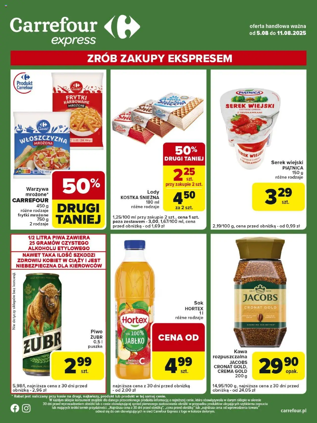 Carrefour Gazetka - Express II od 05.08.2025 | Strona: 2 | Produkty: Serek wiejski, Kawa, Frytki mrożone, Lody