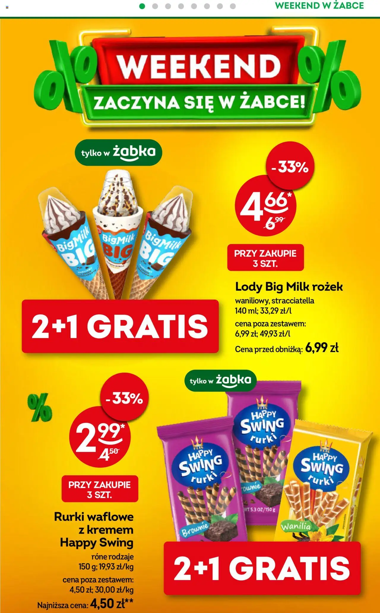 Żabka Gazetka - Weekendowe promocje od 08.08.2025 | Strona: 2 | Produkty: Big Milk, Brownie, Rurki waflowe, Lody