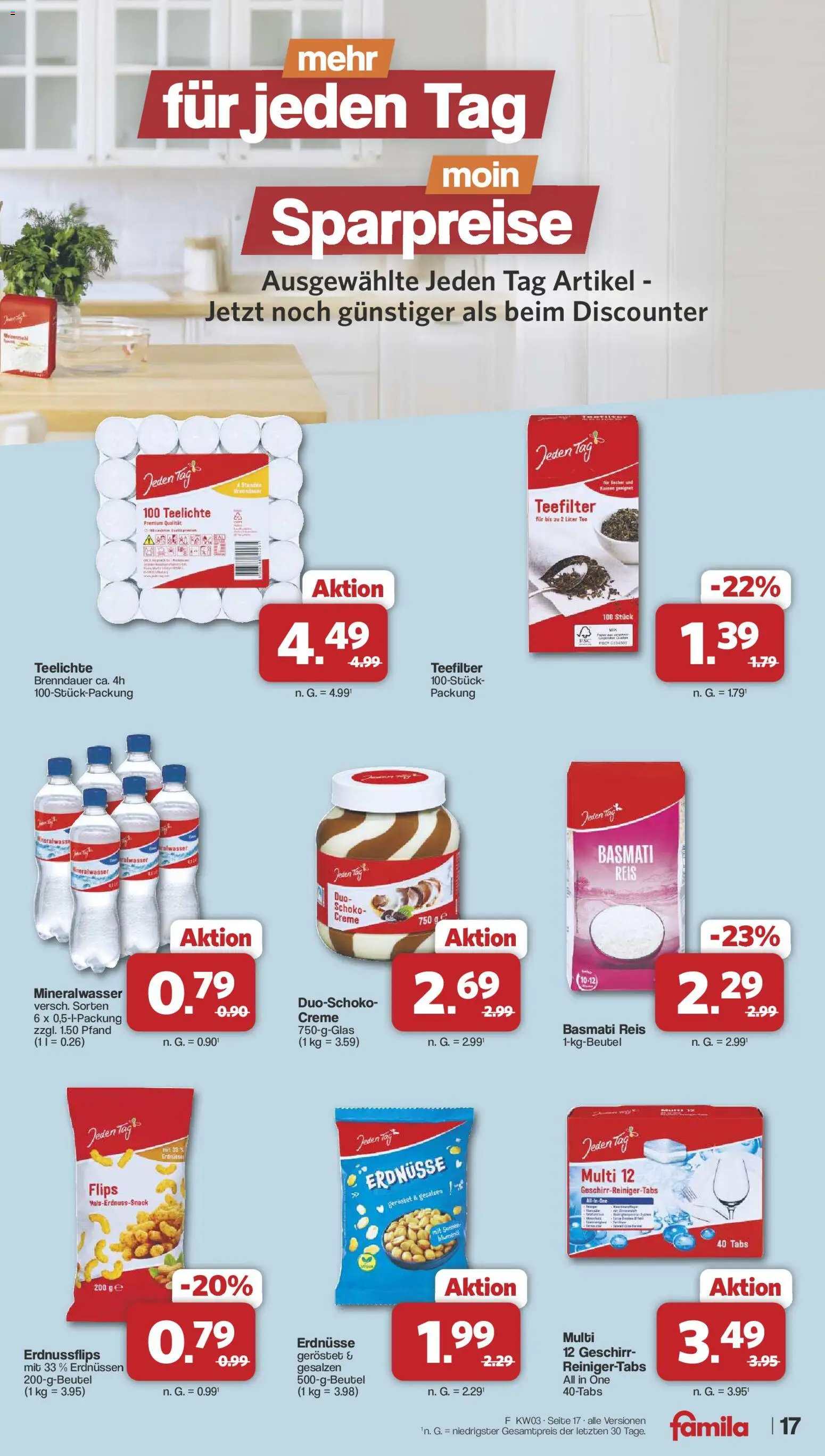 Famila Nordwest Prospekt 	 – gültig ab 12.01.2026 | Seite: 17 | Produkte: Weizenmehl, Mineralwasser, Creme, Reis