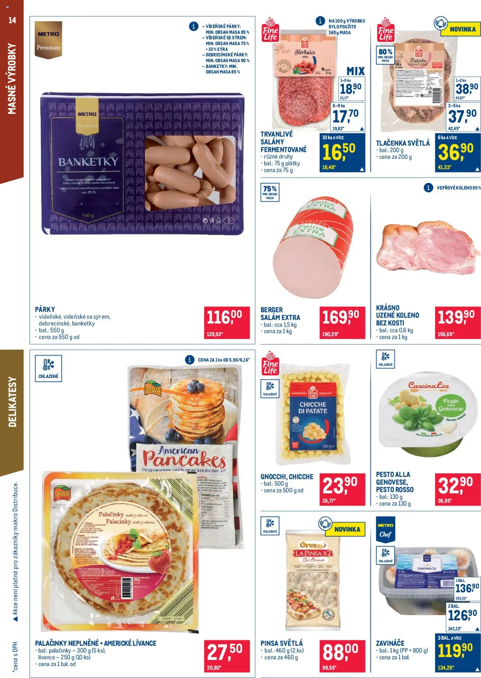 Makro leták - Pro milovníky jídla od 11.02.2026 | Strana: 14 | Produkty: Vídeňské párky, Párky, Pinsa, Tlačenka