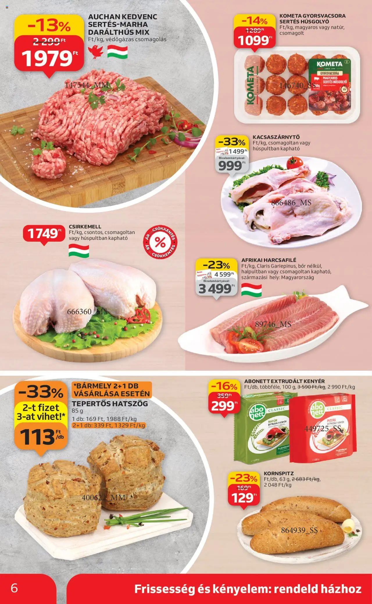 Auchan akciós ujság - amely érvényes a következő dátumtól: 09.10.2025 | Oldal: 6 | Termékek: Afrikai harcsafilé, Bor, Csirkemell, Extrudált kenyér