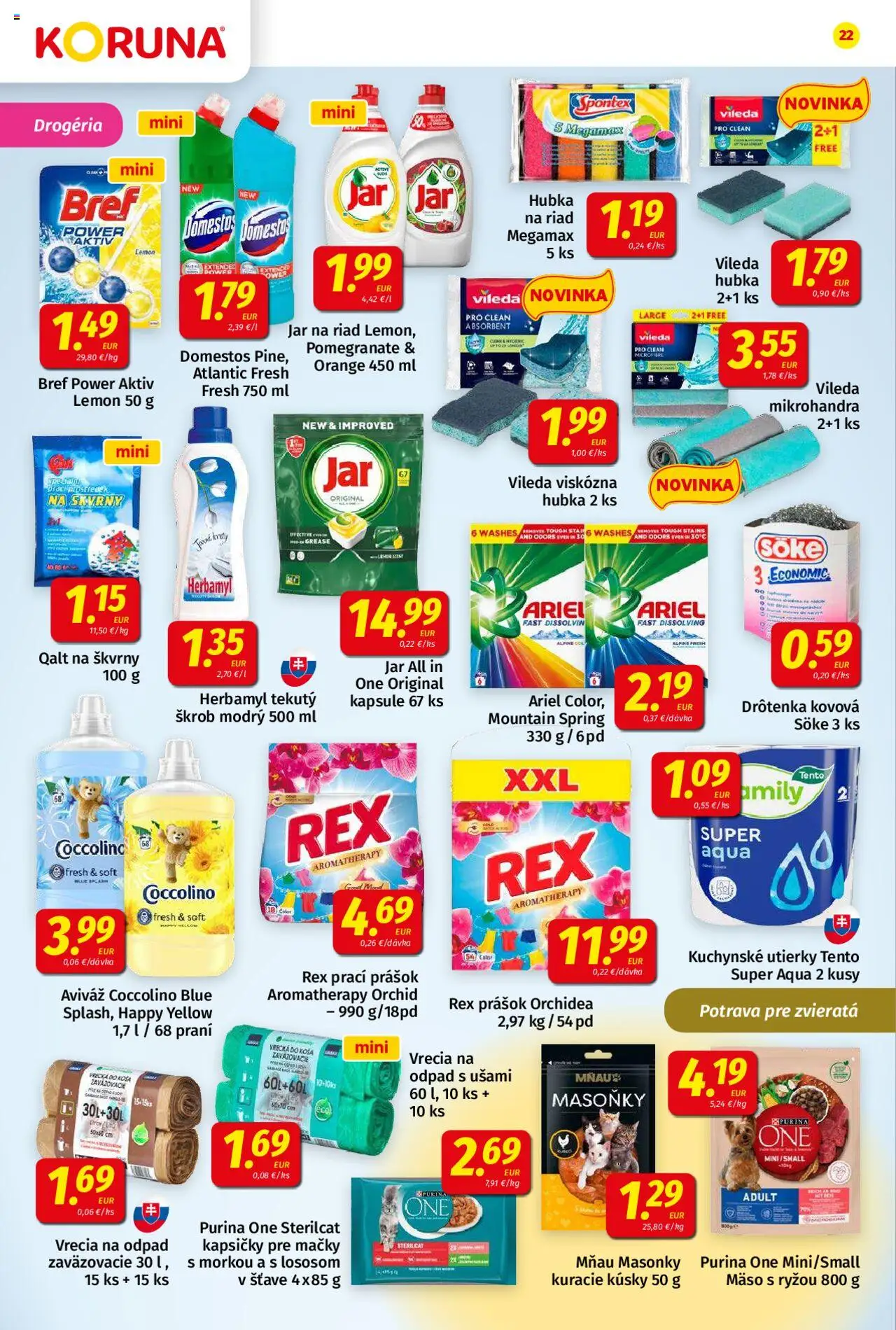 Nové Koruna akcie – leták je platný od 10.10.2025 | Strana: 22 | Produkty: Prací prášok, Hubka, Aviváž, Jar