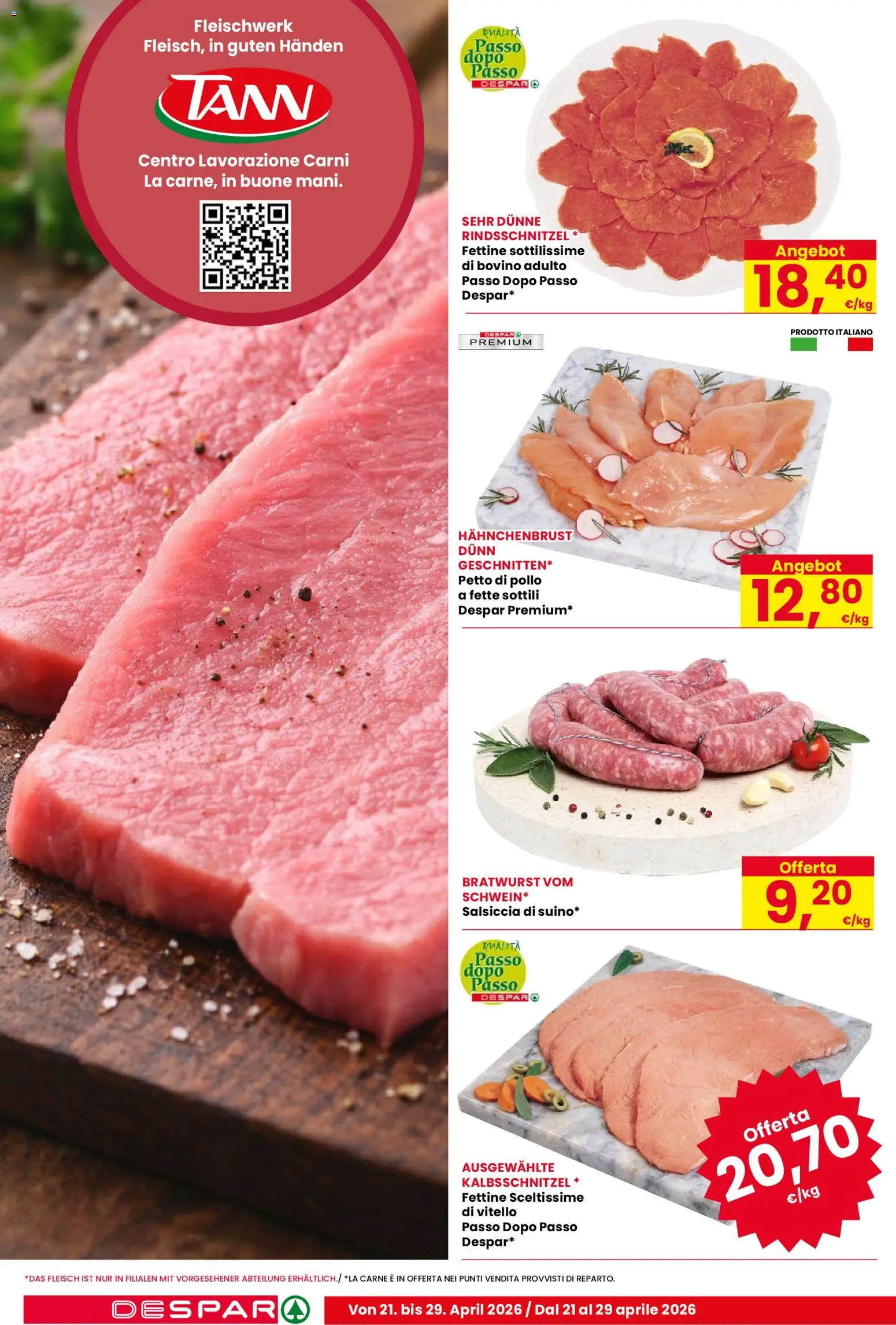 Volantino Despar del 21.04.2026 | Pagina: 2 | Prodotti: Bovino, Pollo, Salsiccia, Vitello