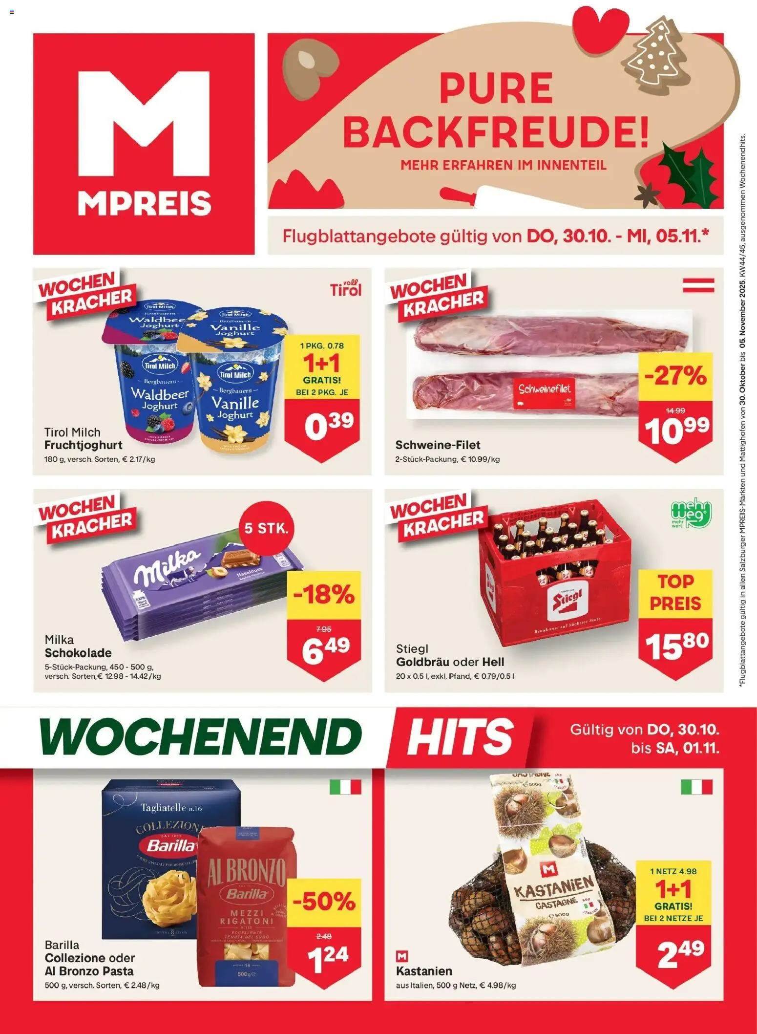 MPREIS Altenmarkt gültig ab 30.10.2025 | Seite: 1 | Produkte: Pasta, Milch, Joghurt, Schokolade