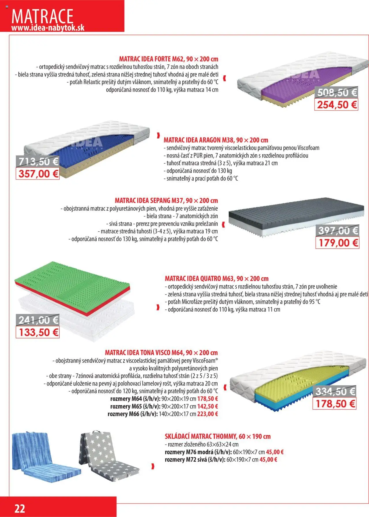 Nové IDEA nábytok akcie – leták je platný od 01.10.2025 | Strana: 22 | Produkty: Matrace, Matrac, Skladací matrac