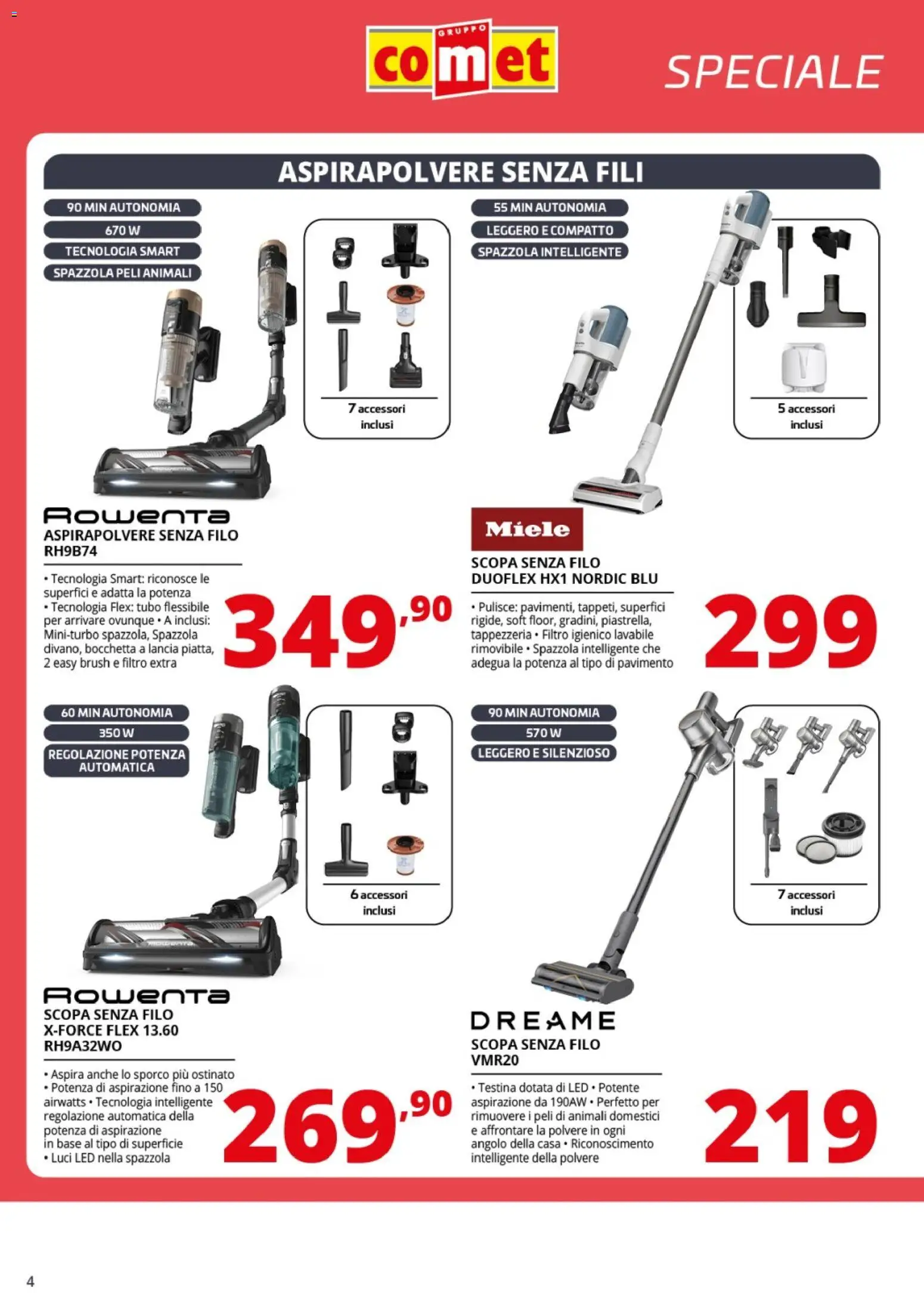 Volantino Comet del 31.10.2025 | Pagina: 4 | Prodotti: Spazzola, Aspirapolvere senza fili, Tubo, Aspirapolvere
