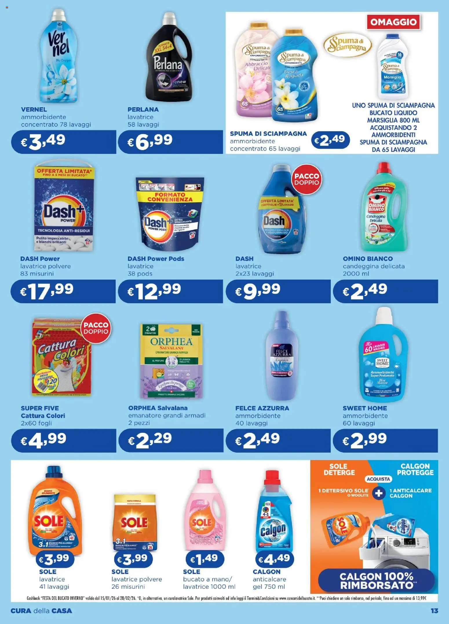 Volantino Acqua e Sapone del 05.02.2026 | Pagina: 13 | Prodotti: Ammorbidente, Candeggina, Anticalcare, Profumo