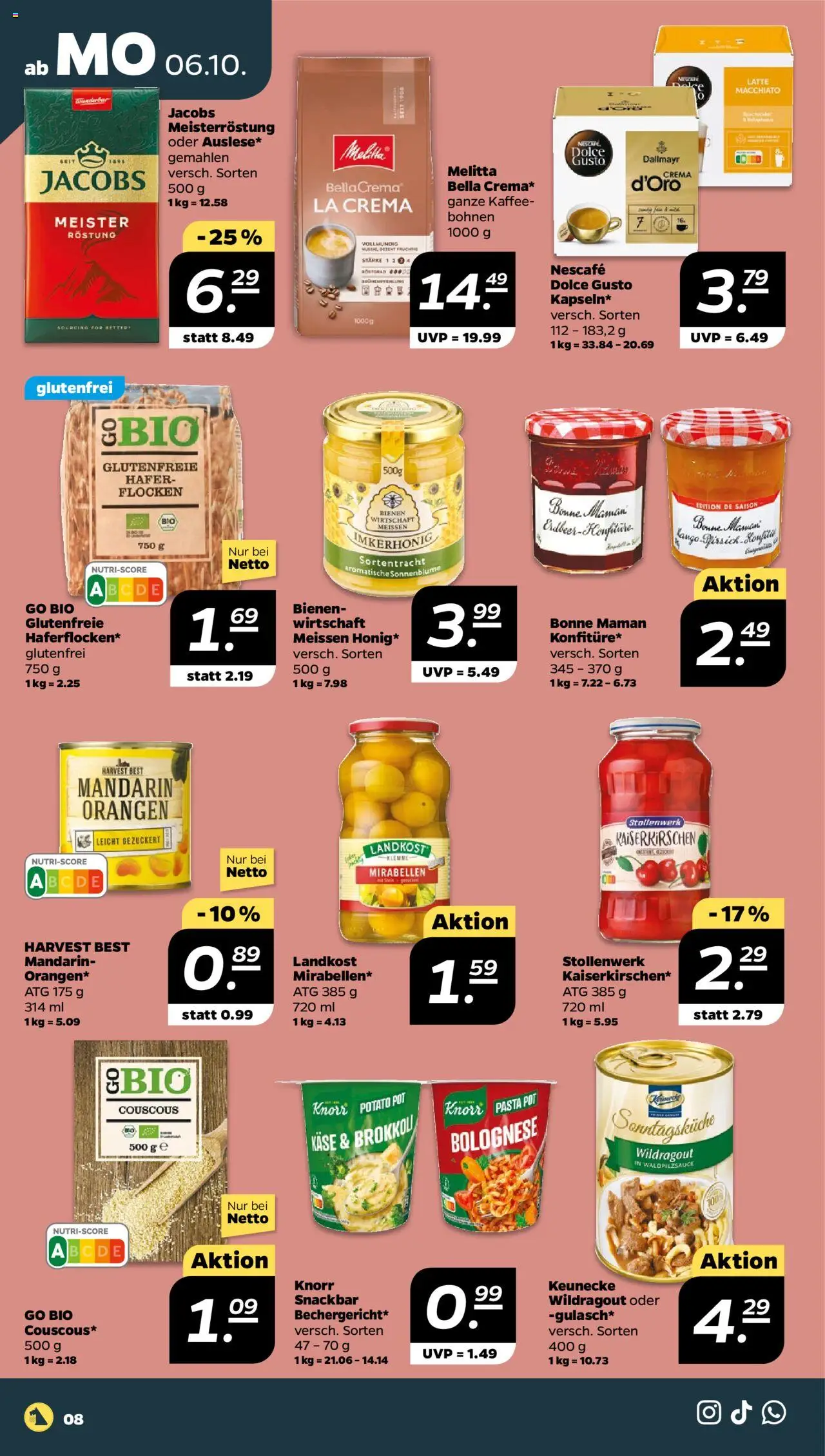 Netto Prospekt 	 – gültig ab 06.10.2025 | Seite: 8 | Produkte: Melitta, Dallmayr, Pasta, Dolce gusto