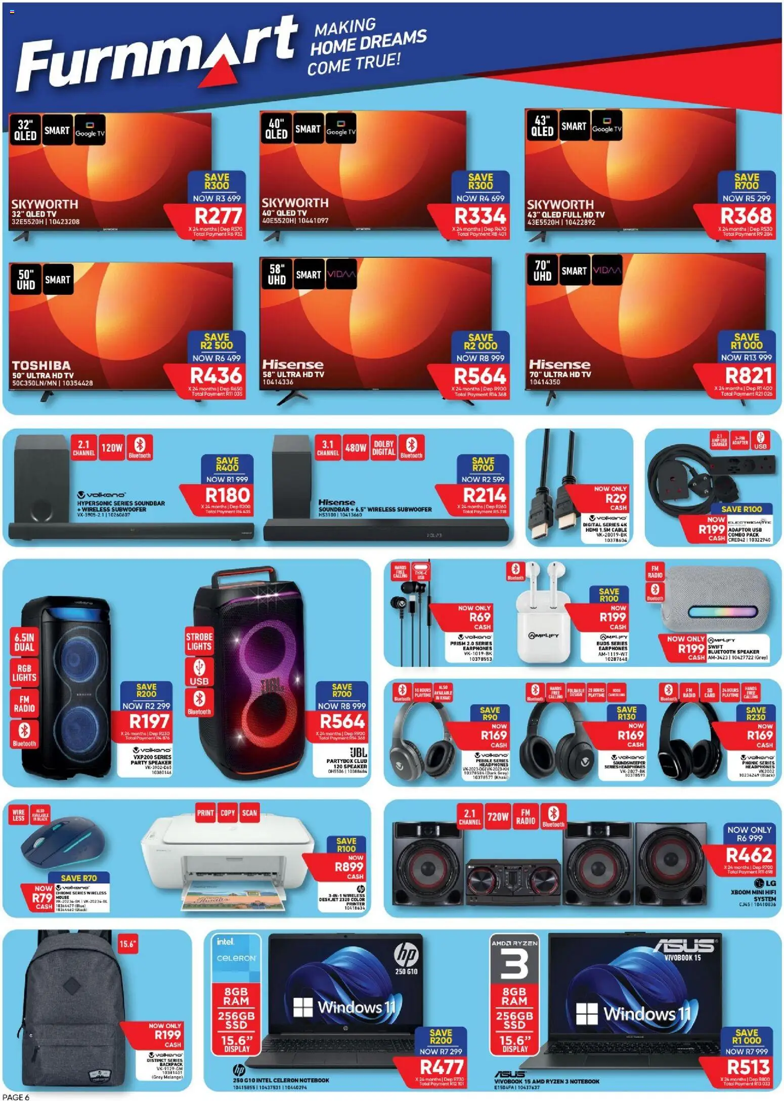New Furnmart catalogue – valid from 05.02.2026 | Page: 6 | Products: Earphones, Cable, Soundbar, Subwoofer