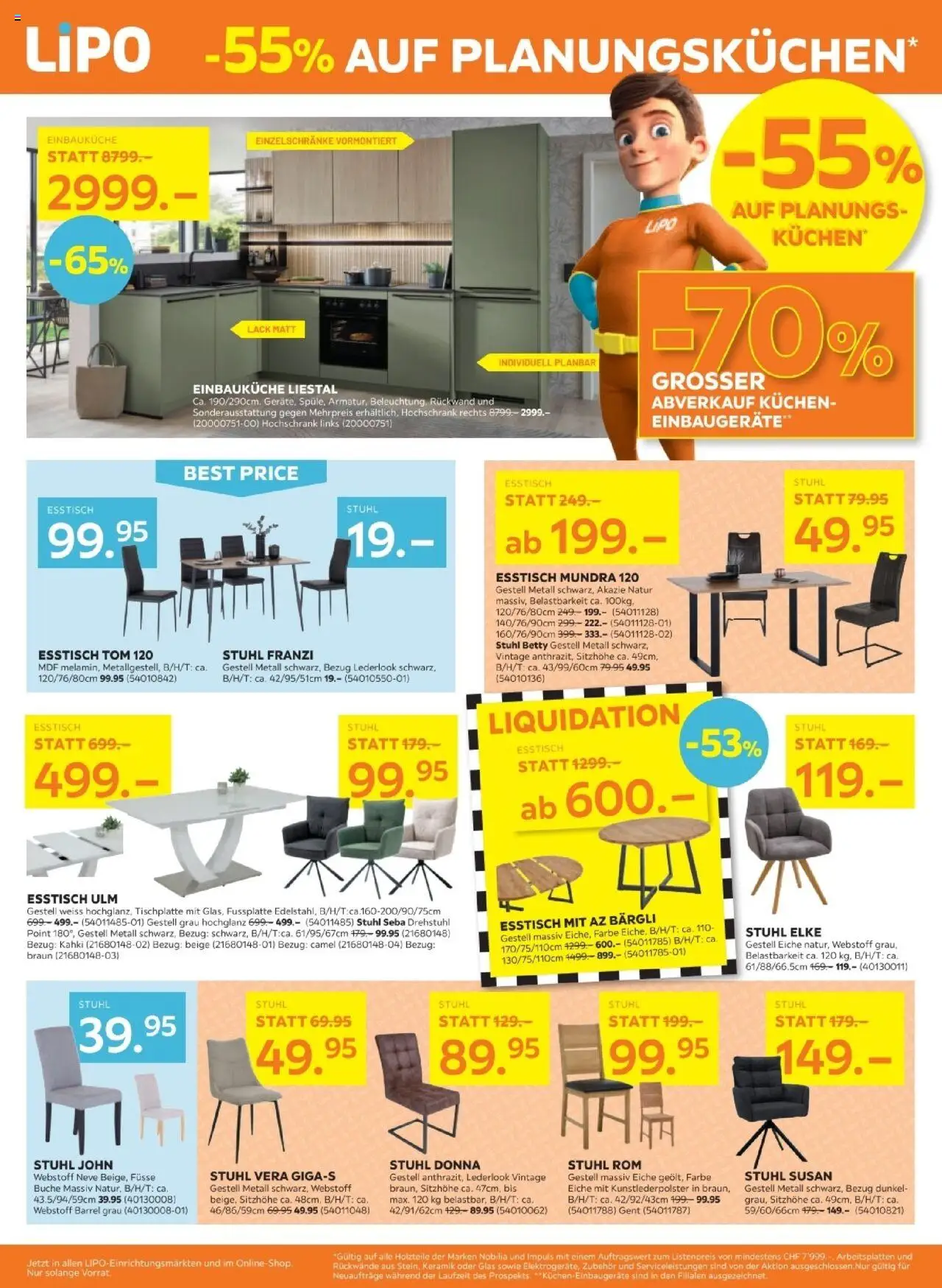 Lipo Aktionen ab 19.08.2025 | Seite: 8 | Produkte: Stuhl, Hochschrank, Esstisch, Einbauküche