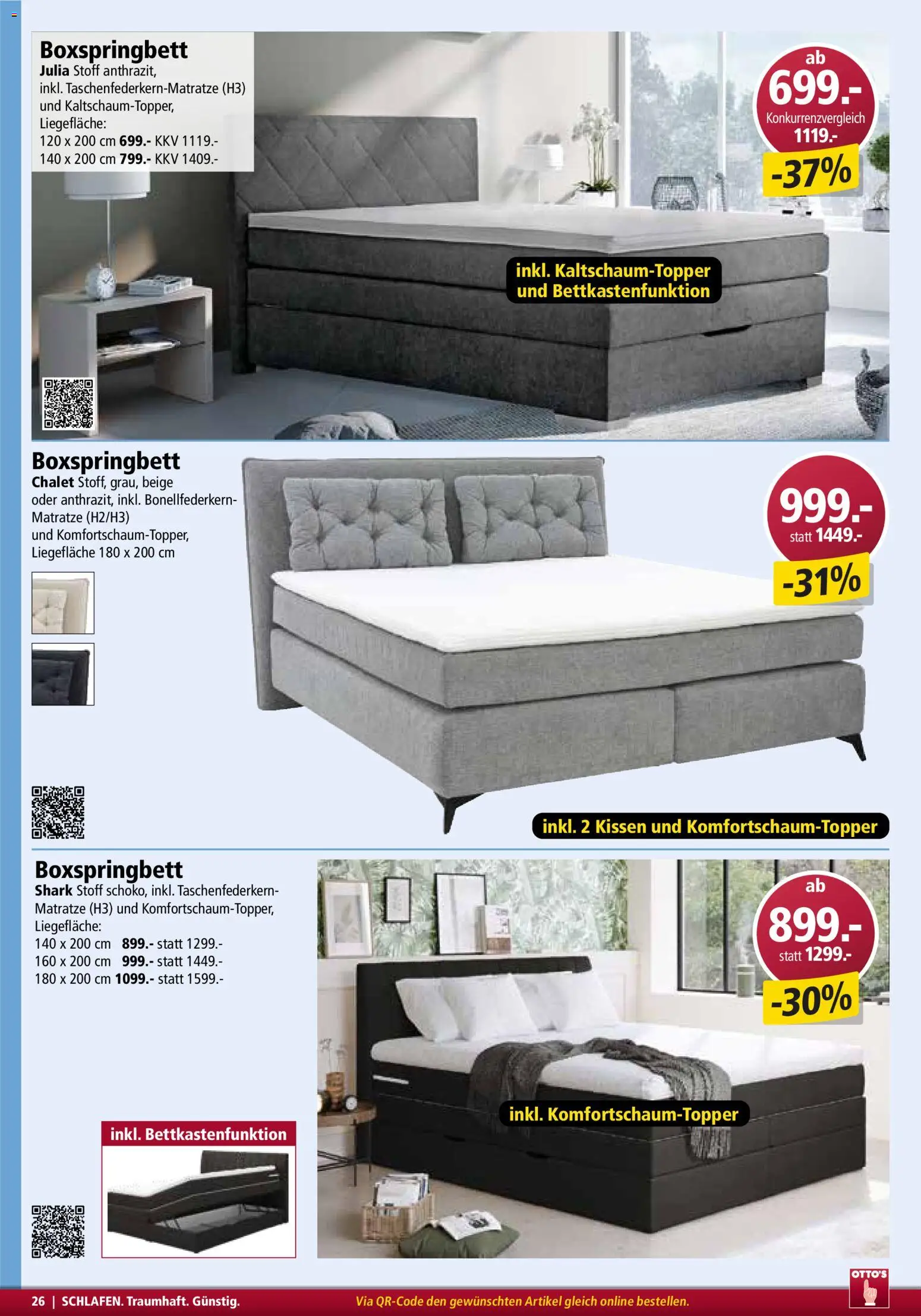 Otto's Aktionen Möbelflyer – gültig ab 01.03.2026 | Seite: 26 | Produkte: Matratze, Kissen, Boxspringbett
