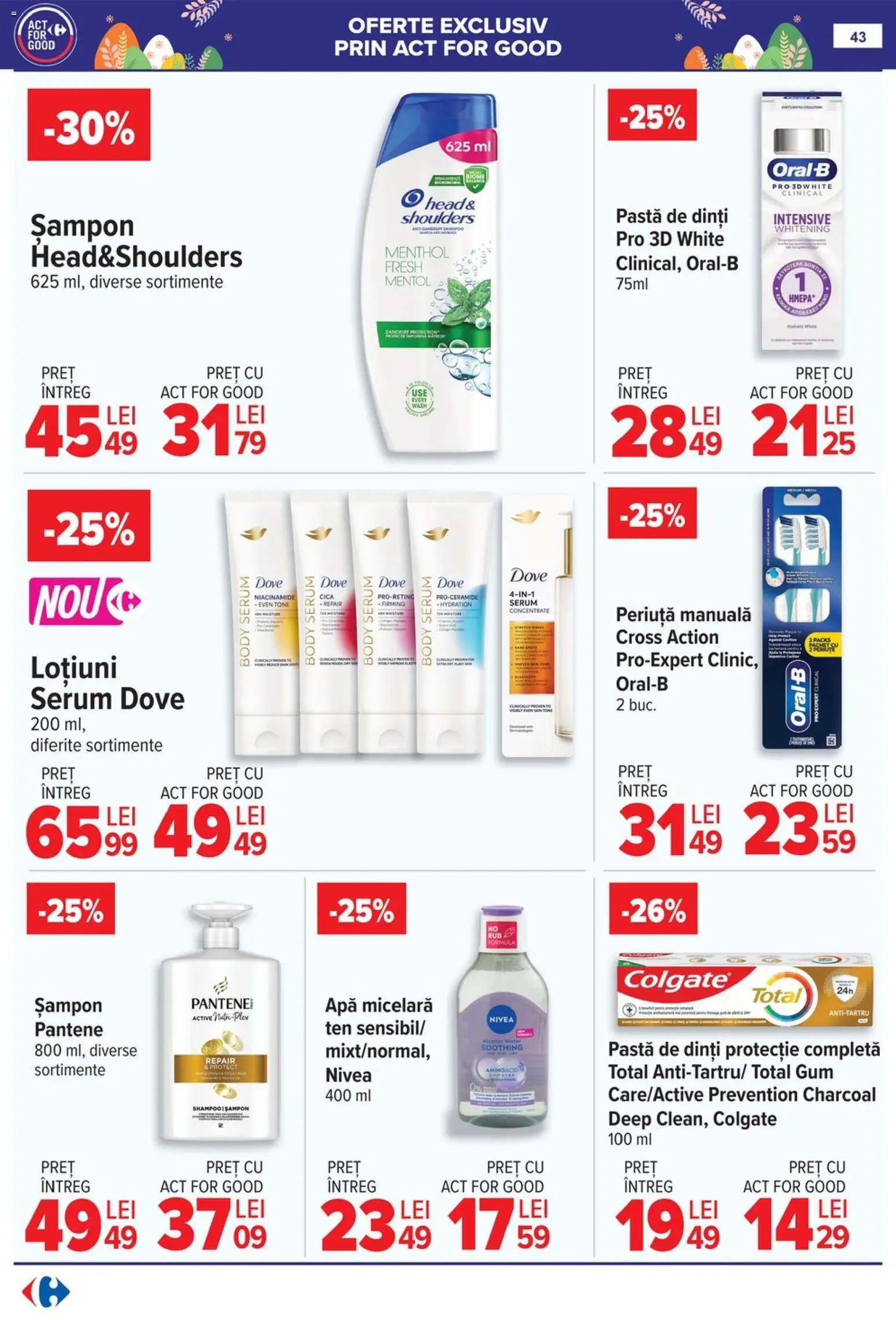Noul catalog Carrefour – valabil de la 06.04.2026 | Pagină: 49 | Produse: Body, Șampon, Pastă de dinți, Apă