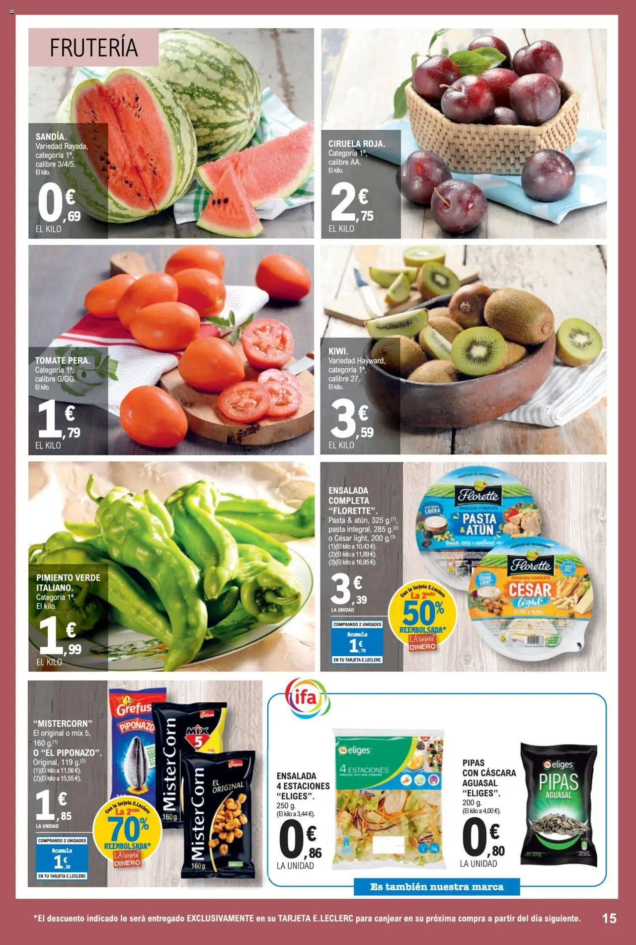 E.Leclerc folleto │ válido desde el 30.07.2025 | Página: 15 | Productos: Pasta, Κάδος απορρυμάτων, Ensalada