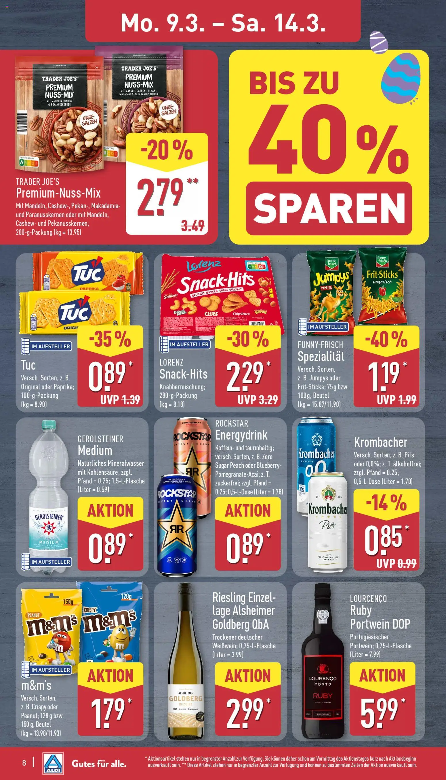 Aldi Prospekt 	 – gültig ab 09.03.2026 | Seite: 9 | Produkte: Rockstar, M&M's, Krombacher, Gerolsteiner