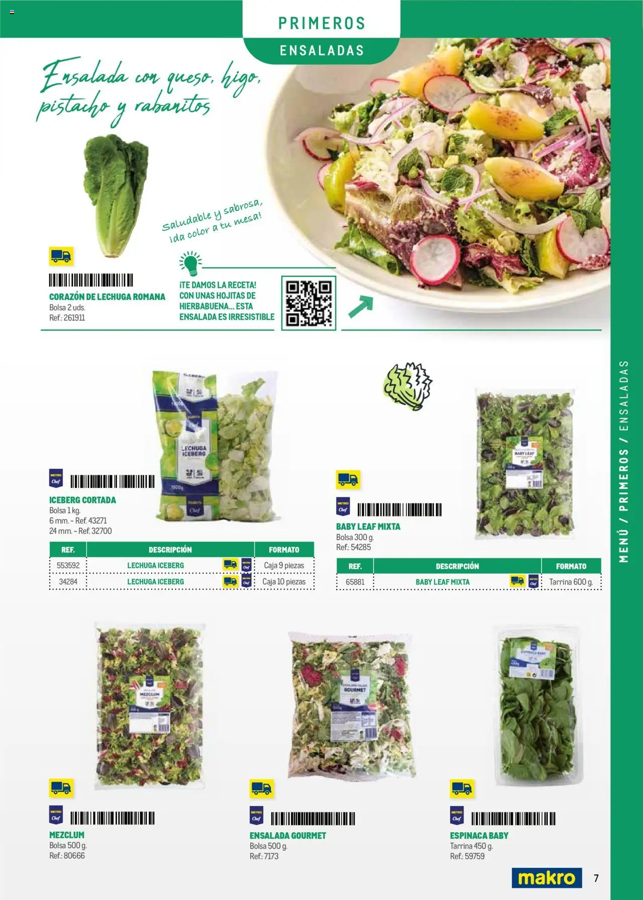 Makro - Menú y Barra Península │ válido desde el 08.09.2025 | Página: 7 | Productos: Espinaca, Ensalada, Mesa, Caja