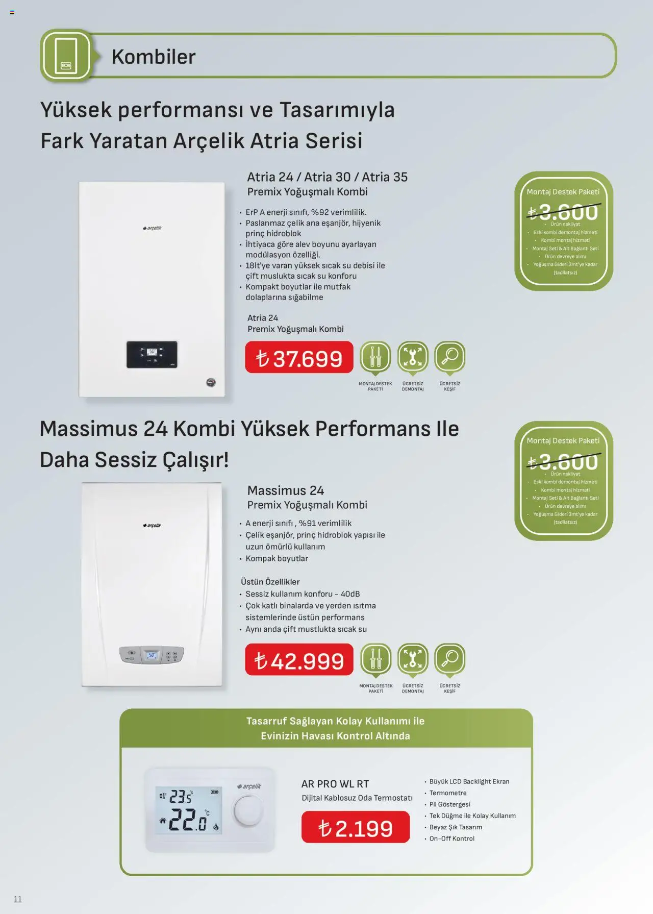 Arçelik İklimlendirme Kataloğu - 16.10.2025 tarihinden itibaren geçerlidir | Sayfa: 11 | Ürünler: Pil, Su, Termometre