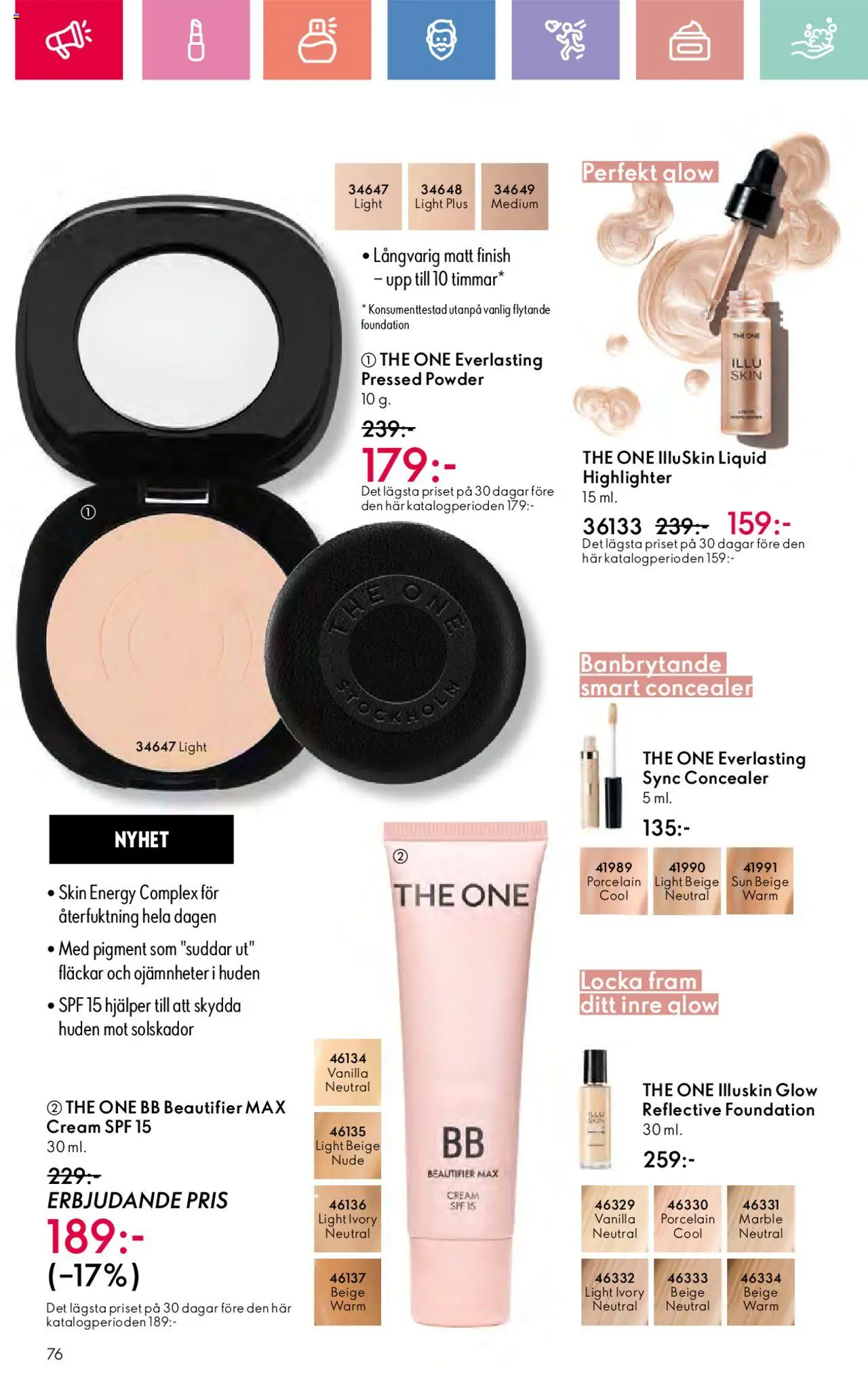 Oriflame reklamblad aktuell från 03.08.2025 | Sida: 76 | Produkter: Concealer, BB cream, Highlighter, Foundation