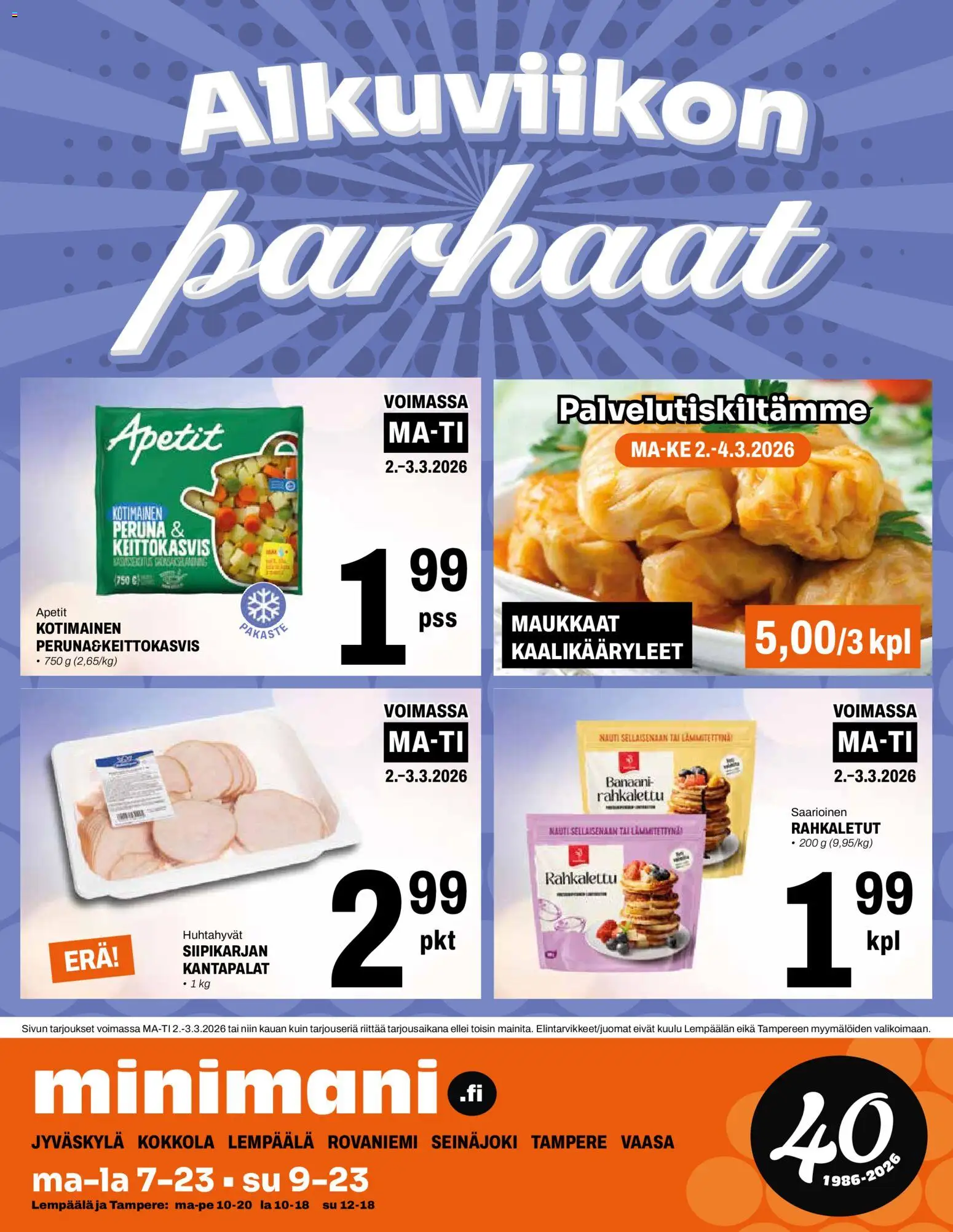 Minimani tarjoukset – voimassa 25.02.2026 alkaen | Sivu: 12 | Tuotteet: Kaalikääryleet, Peruna