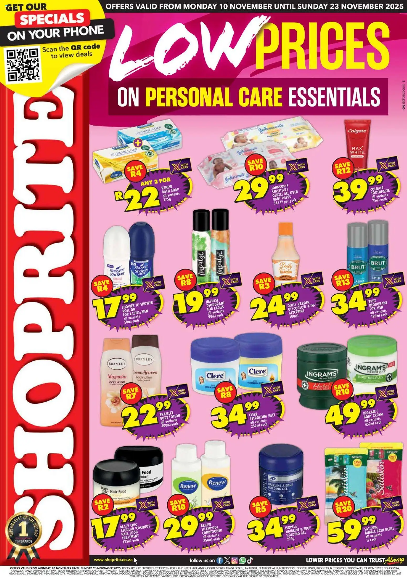 New Shoprite catalogue – valid from 10.11.2025 | Page: 1 | Products: Shower, Body cream, Deodorant, Toothpaste