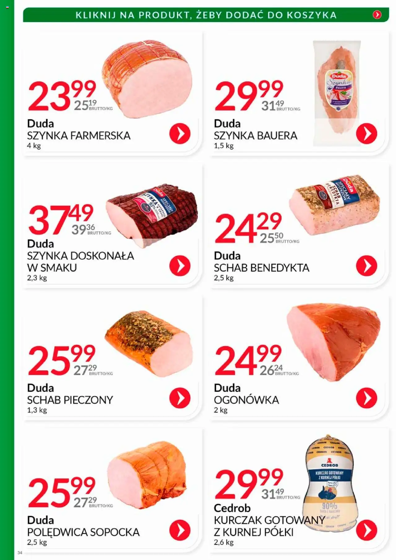 Eurocash Gazetka - Katalog Wędlin od 01.08.2025 | Strona: 34 | Produkty: Kurczak, Schab, Szynka, Schab pieczony
