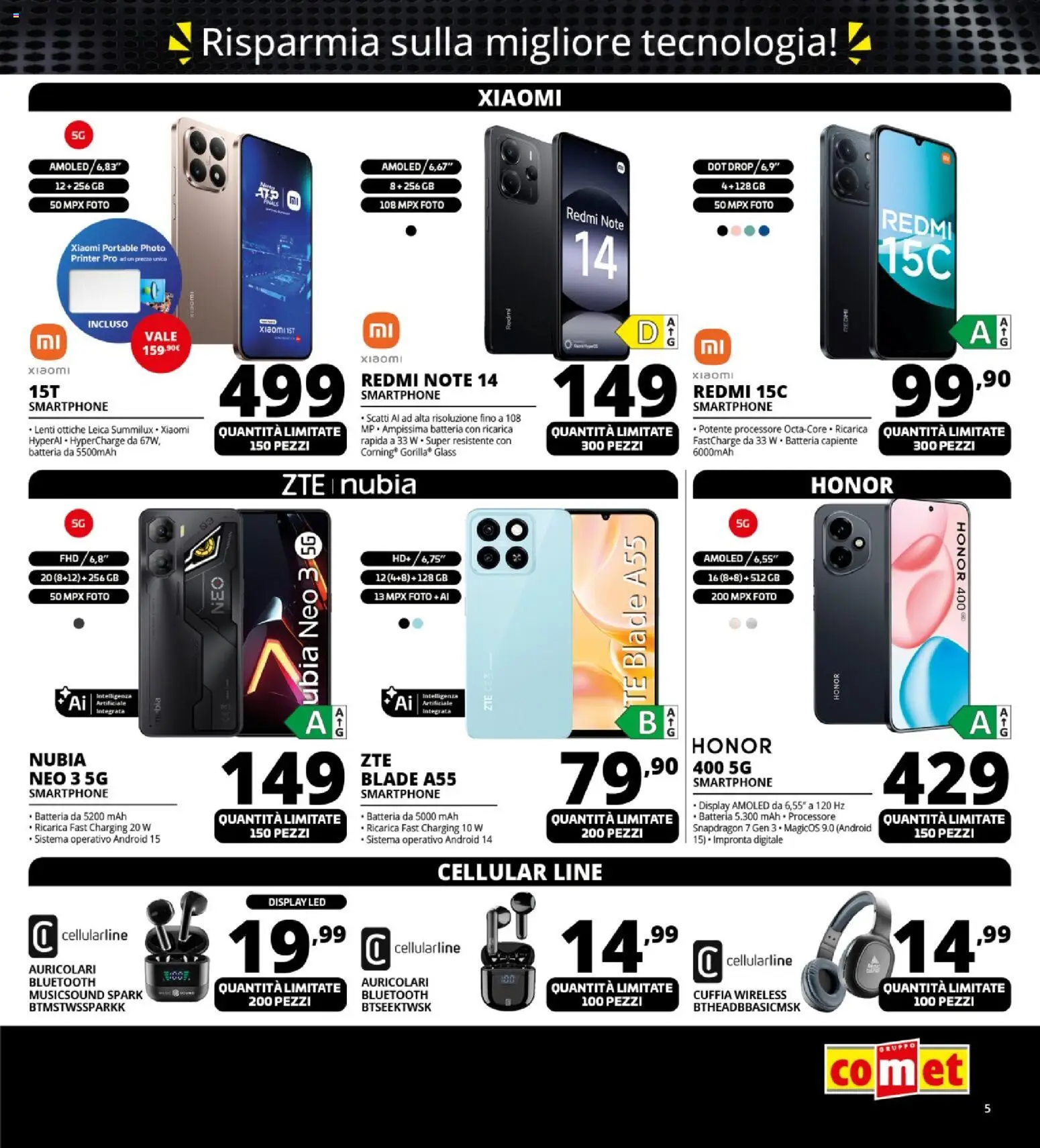 Volantino Comet del 13.11.2025 | Pagina: 5 | Prodotti: Auricolari, Xiaomi, Tè, Smartphone
