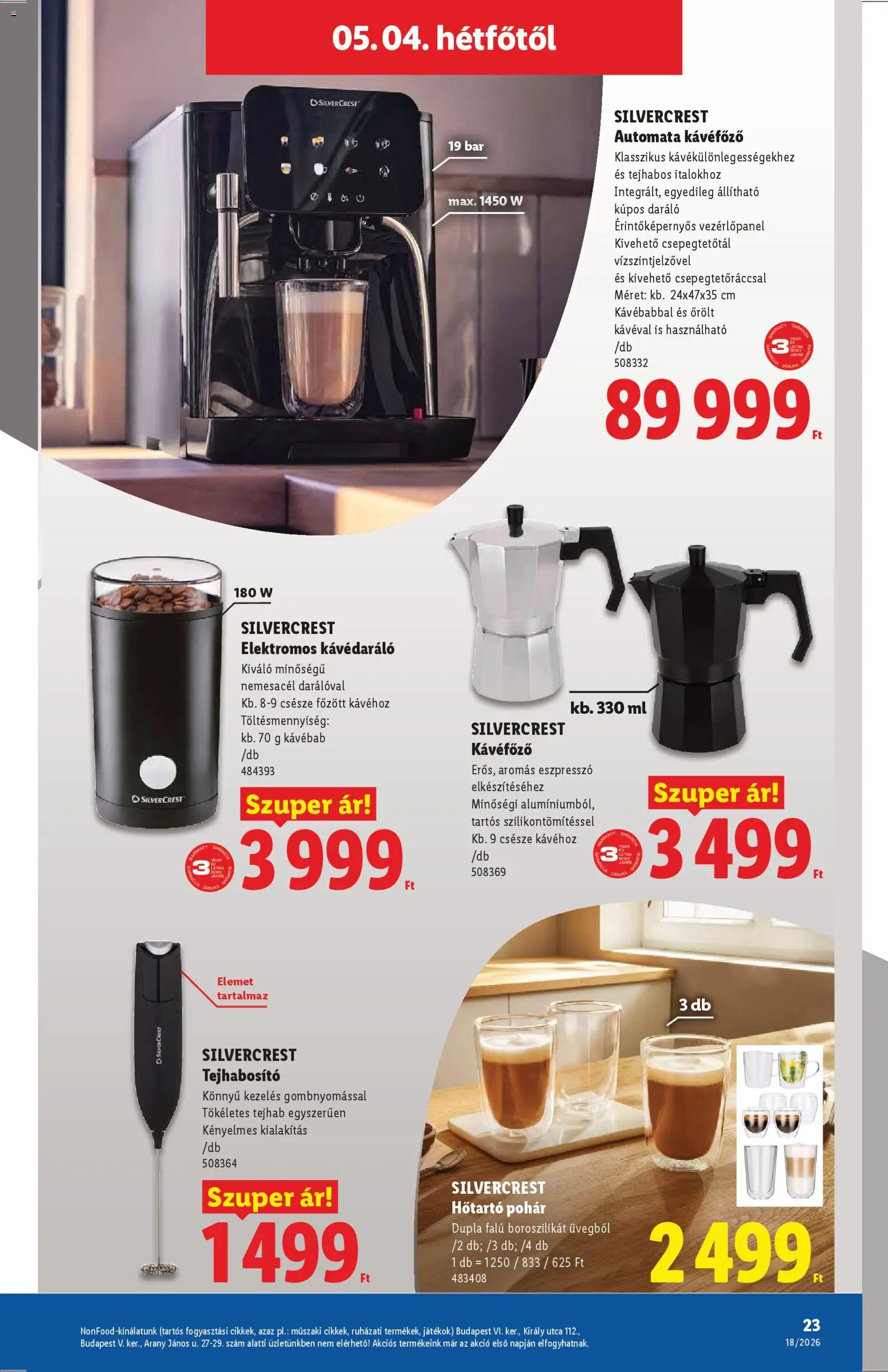 Lidl akciós ujság - amely érvényes a következő dátumtól: 30.04.2026 | Oldal: 23 | Termékek: Tejhabosító, Játékok, Automata kávéfőző, Pohár