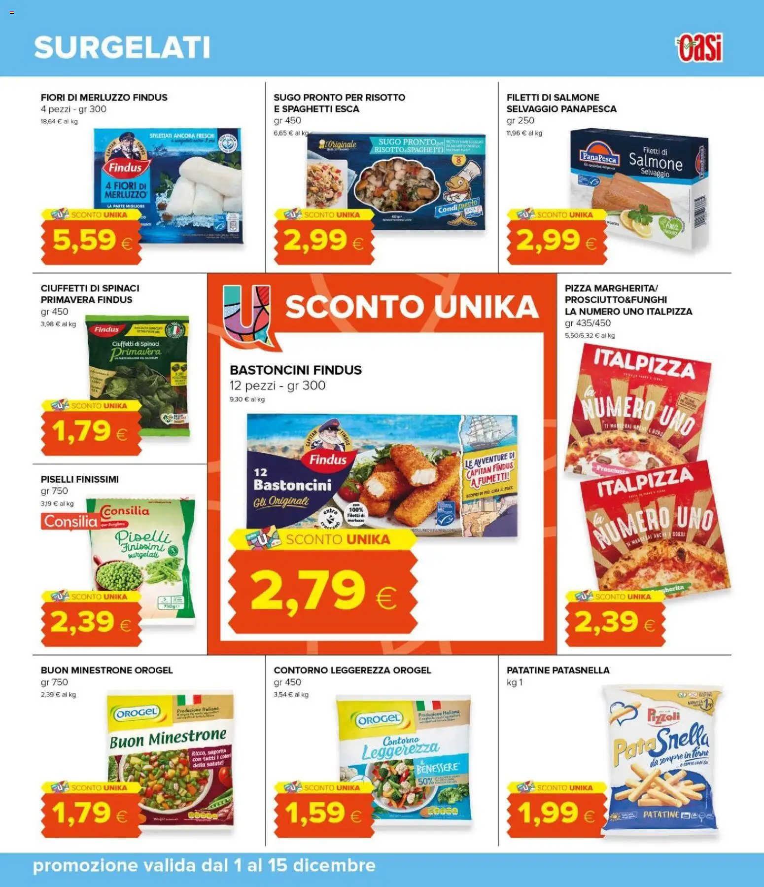 Volantino Oasi del 01.12.2025 | Pagina: 25 | Prodotti: Merluzzo, Prosciutto, Spinaci, Sugo