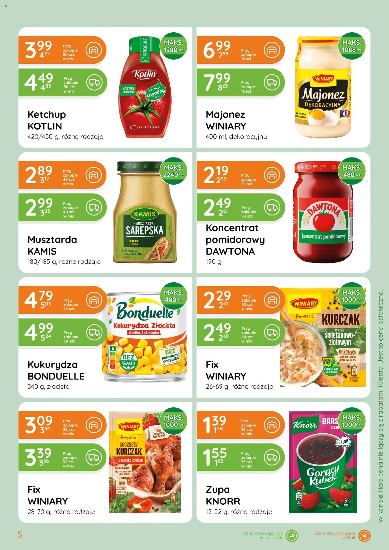 Eurocash gazetka - Hurtowe Ilości od 08.04.2026 | Strona: 5 | Produkty: Koncentrat pomidorowy, Kukurydza, Papryka, Musztarda