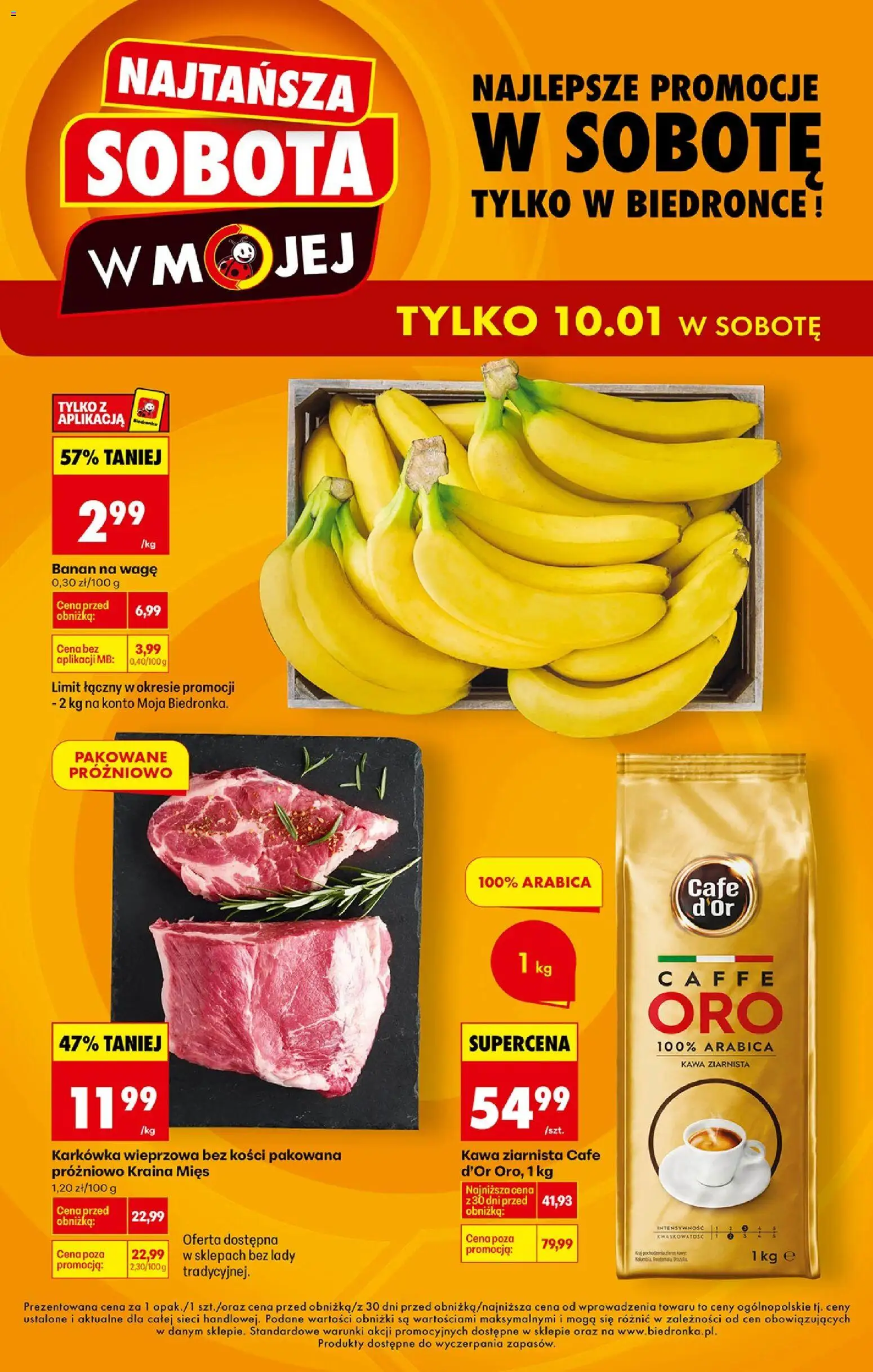 Biedronka gazetka - Najtańsza sobota od 10.01.2026 | Strona: 1 | Produkty: Karkówka, Karkówka wieprzowa, Kawa, Banan