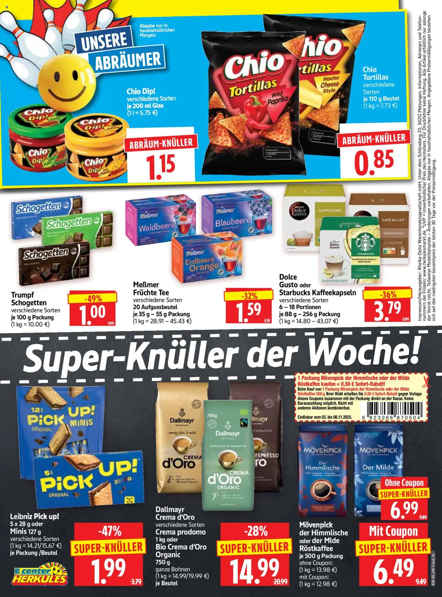 HERKULES Prospekt 	 – gültig ab 03.11.2025 | Seite: 16 | Produkte: Messmer, Starbucks, Dallmayr, Tee