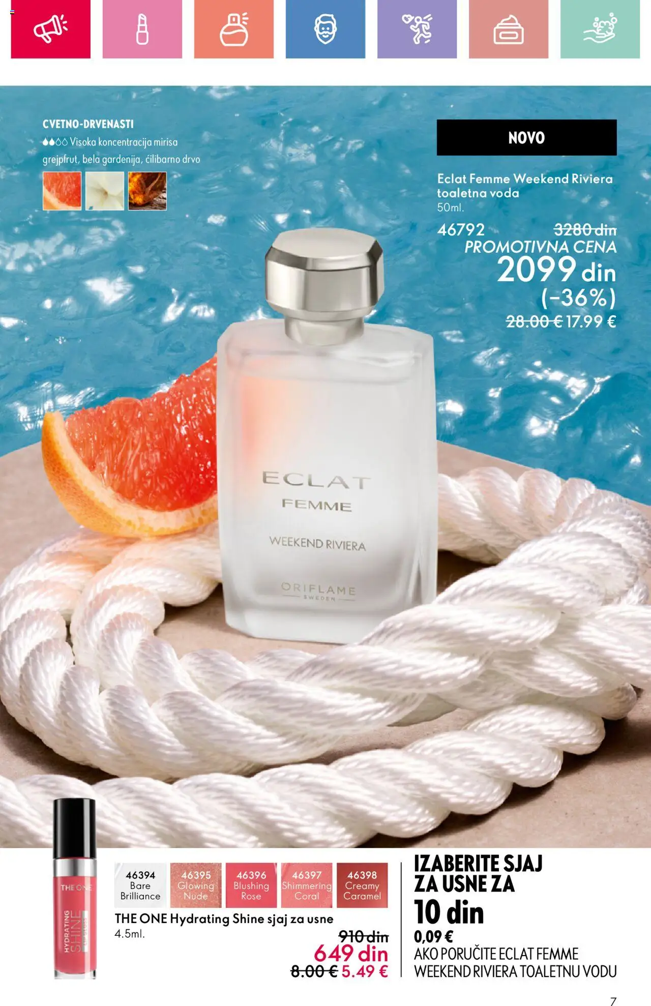 Oriflame katalog - važi od 22.06.2025 | Strana: 7 | Proizvode: Toaletna voda, Sjaj za usne, Voda