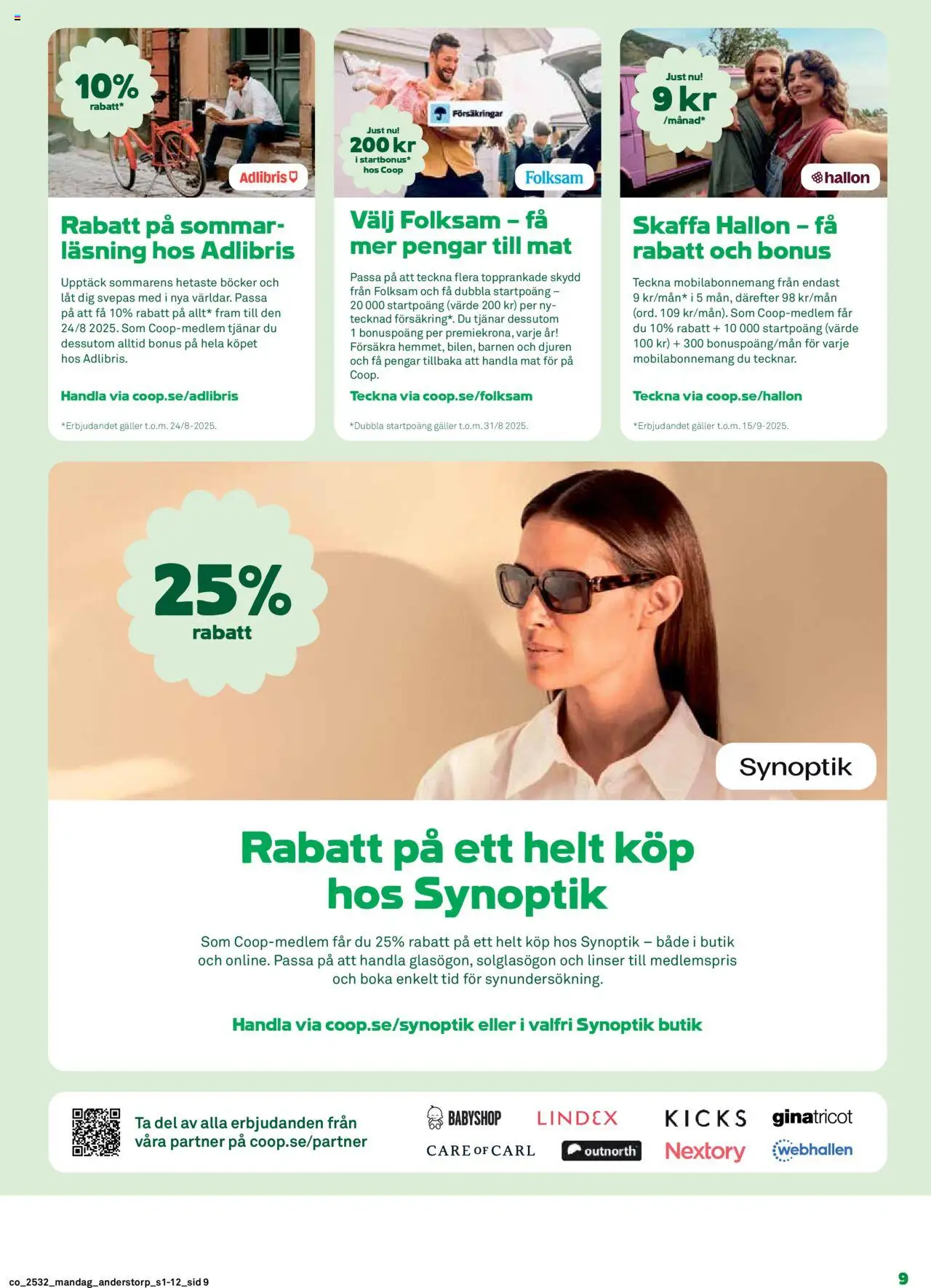 Coop reklamblad aktuell från 04.08.2025 | Sida: 9 | Produkter: Linser, Galler, Solglasögon, Hallon