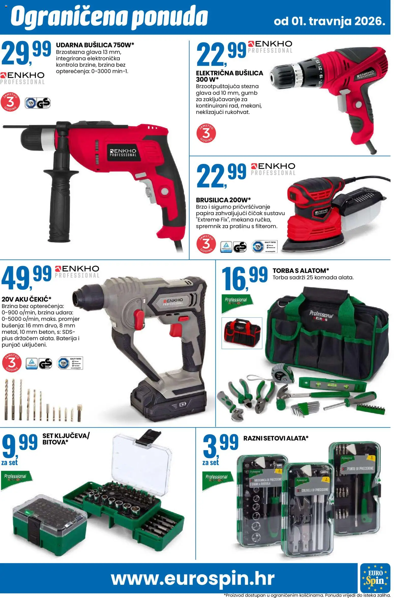 Eurospin katalog | vrijedi od 01.04.2026 | Stranica: 19 | Proizvodi: Brusilica, Baterija, Bušilica, Torba