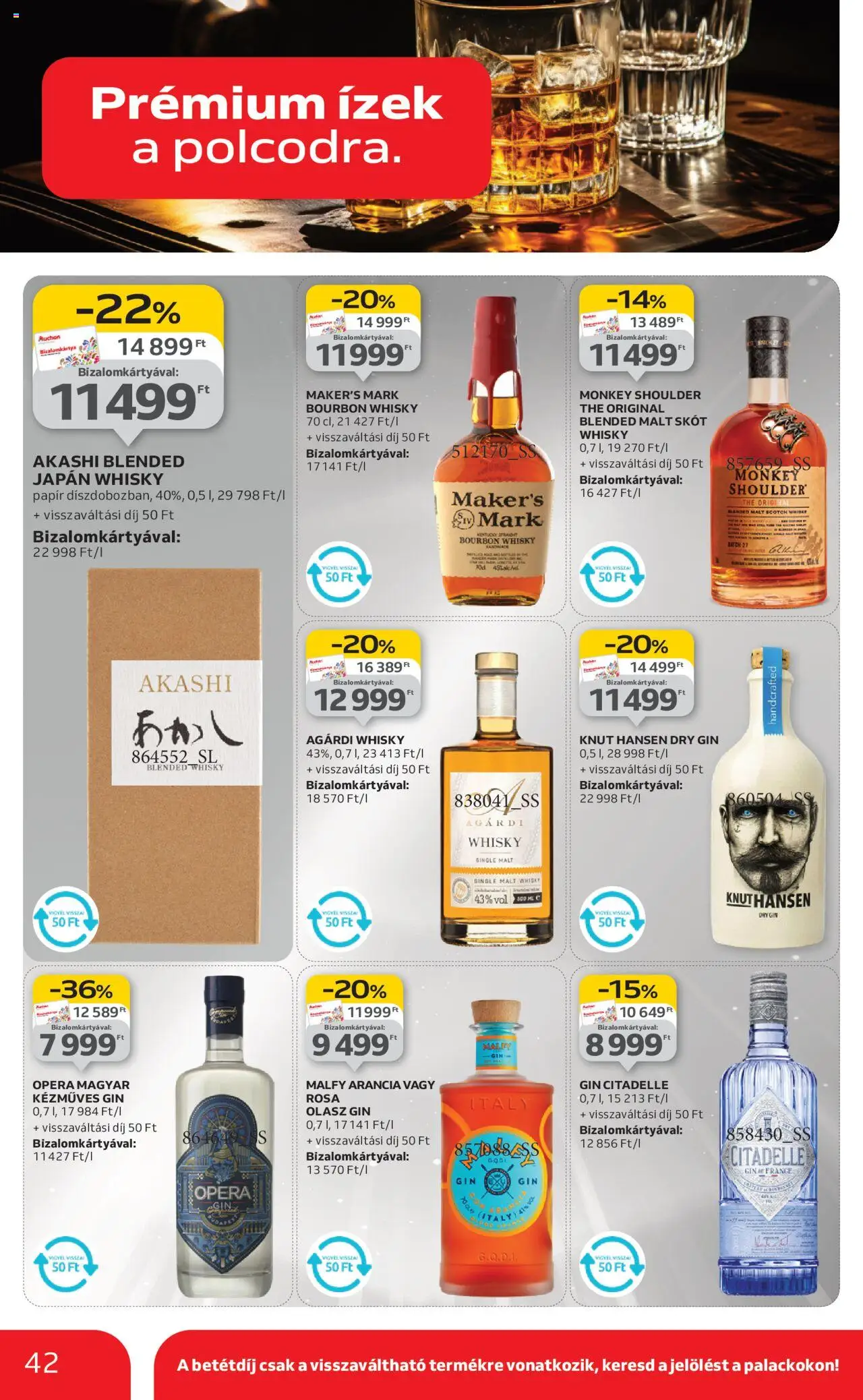 Auchan akciós ujság - amely érvényes a következő dátumtól: 09.10.2025 | Oldal: 42 | Termékek: Bourbon, Bourbon whisky, Gin, Whisky