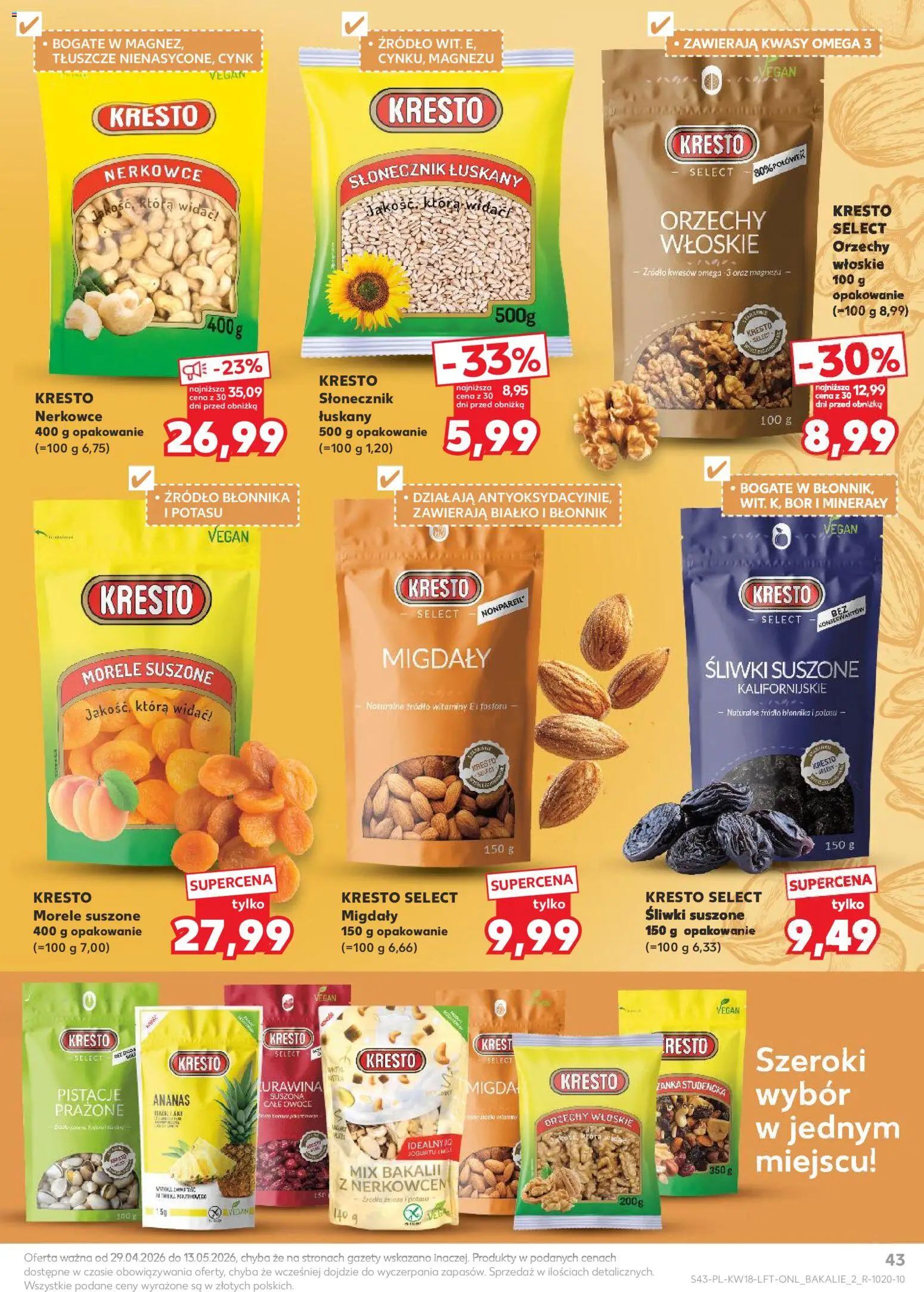 Kaufland gazetka od 29.04.2026 | Strona: 43 | Produkty: Orzechy włoskie, Śliwki, Słonecznik łuskany, Owoce