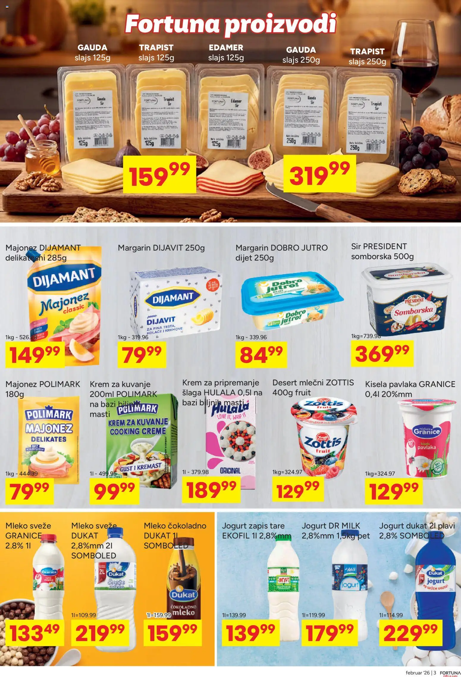 Fortuna Market katalog - važi od 10.02.2026 | Strana: 3 | Proizvode: Kisela pavlaka, Mleko, Jogurt, Pavlaka