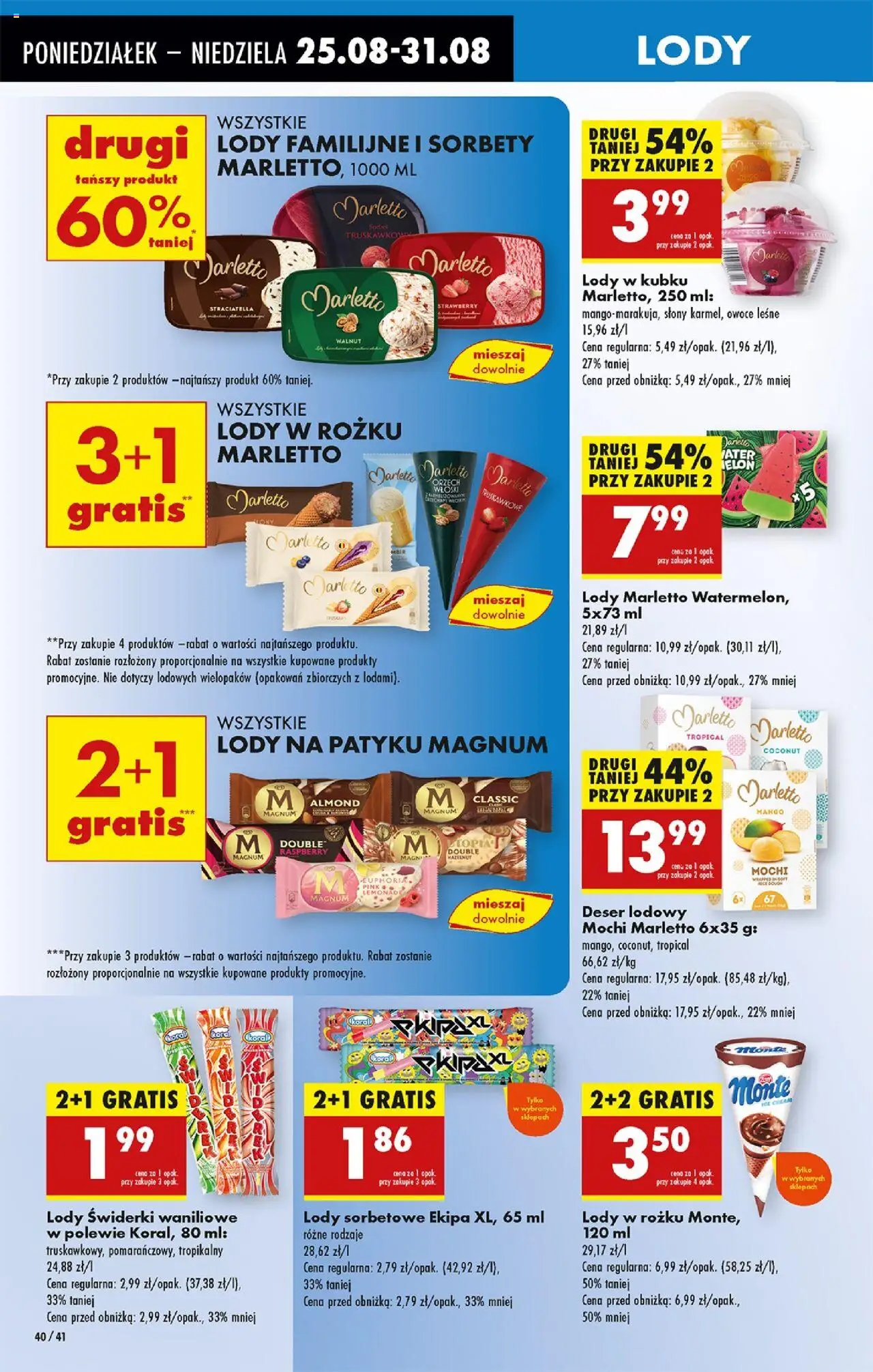 Biedronka gazetka od 25.08.2025 | Strona: 52 | Produkty: Lody na patyku, Lody Marletto, Sorbet, Owoce