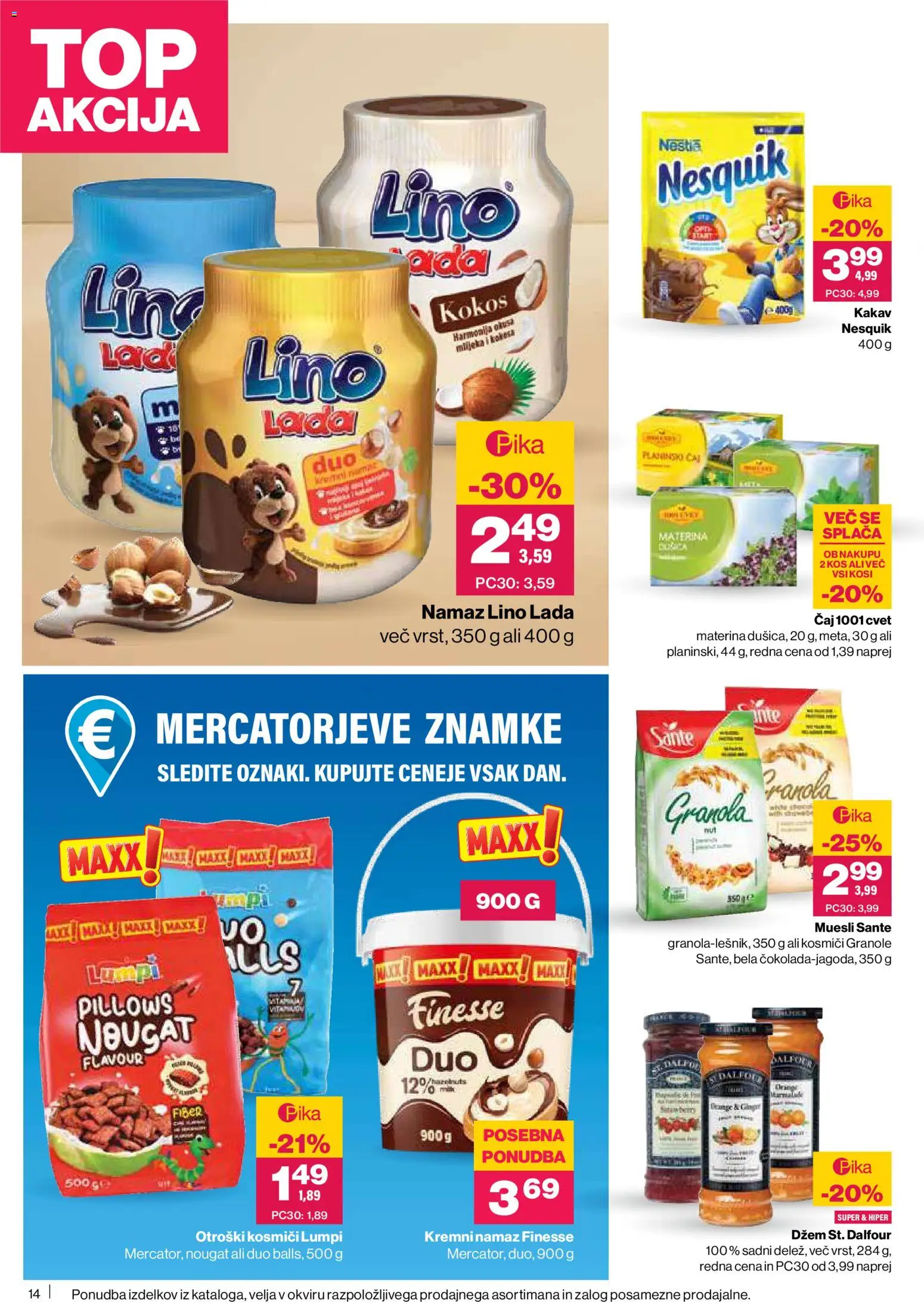Novi Mercator katalog ponudbe – veljaven od 26.02.2026 | Stran: 14 | Izdelki: Namaz, Džem, Kakav, Kosmici